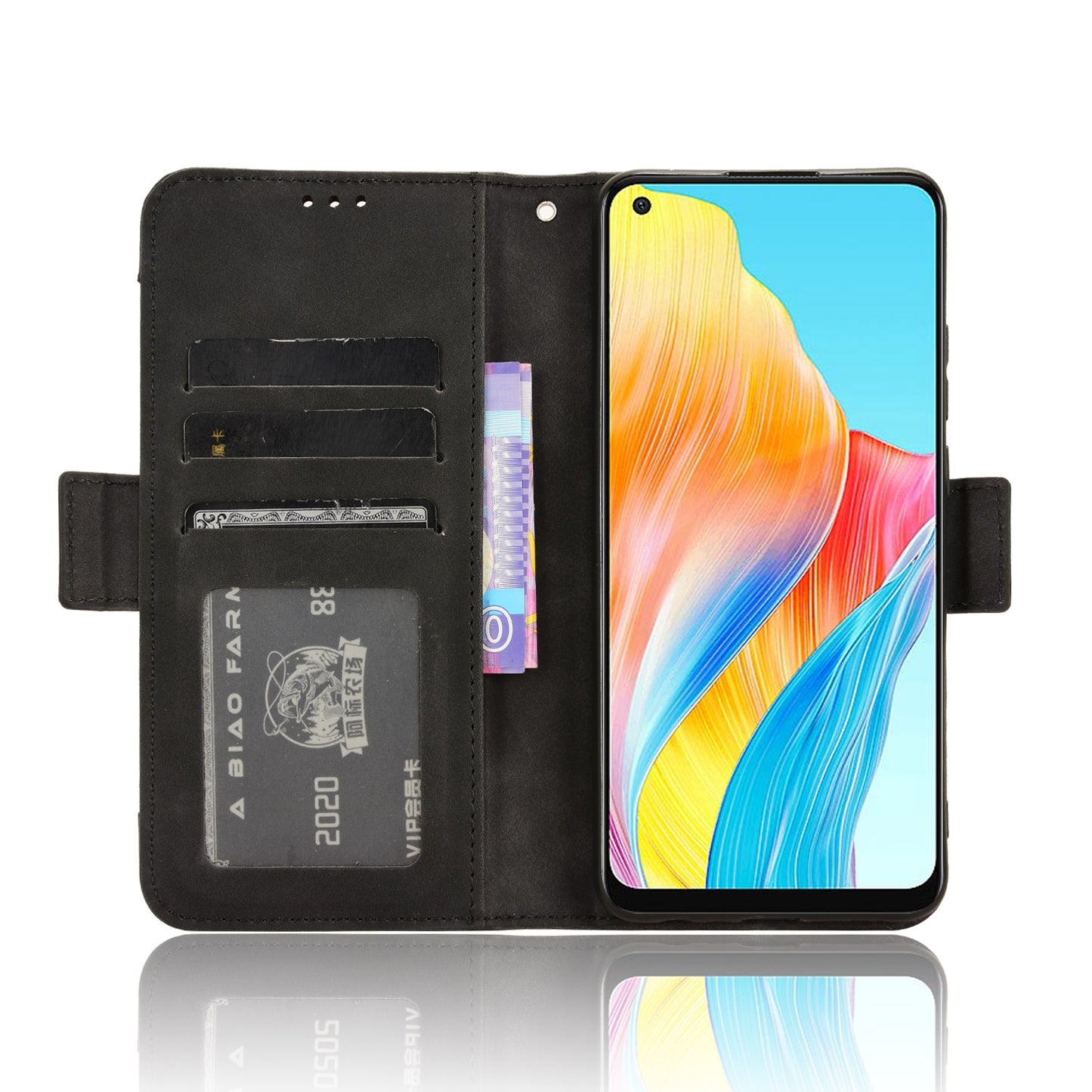OPPO A58 4G Skin Feel PU Leather Wallet Phone Case with Card Slots, Cash Pocket, Magnetic Closure, Built-In Stand, Full Protection TPU Cover