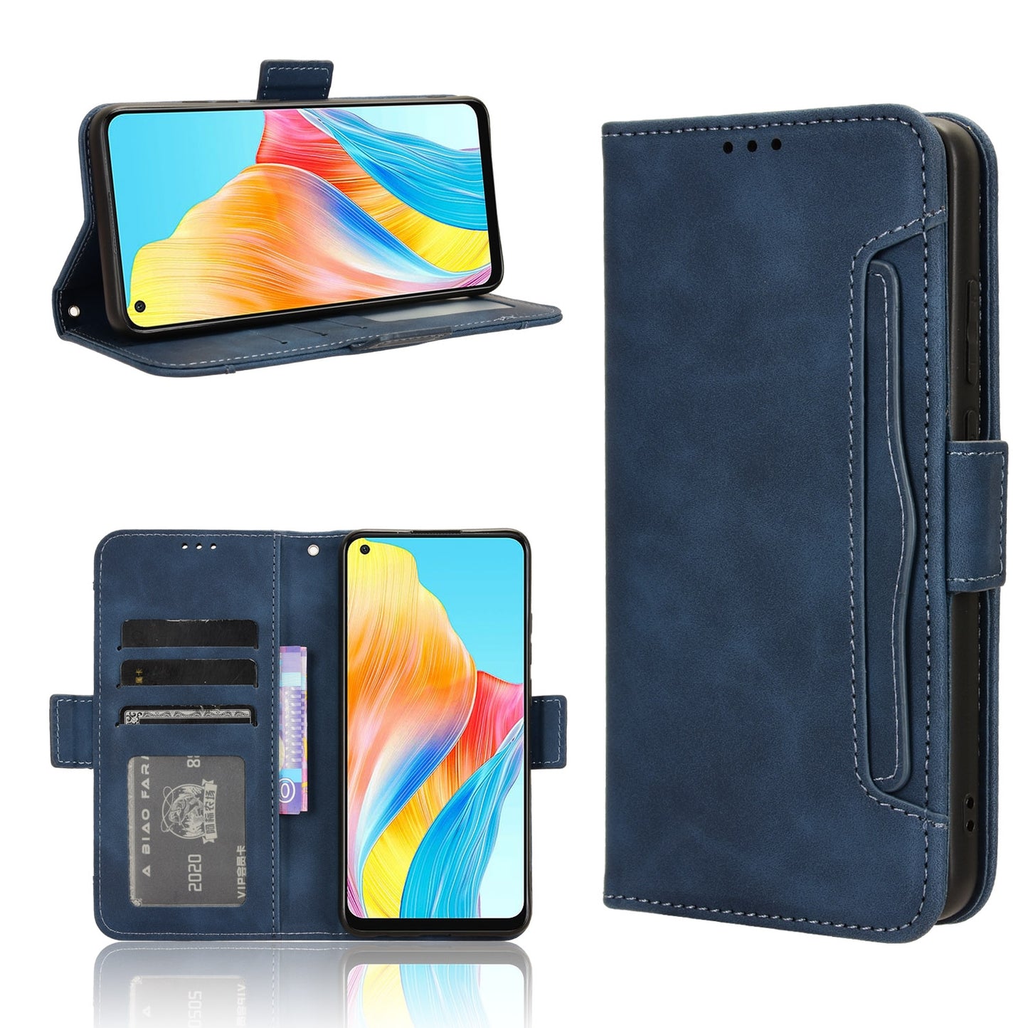 OPPO A58 4G Skin Feel PU Leather Wallet Phone Case with Card Slots, Cash Pocket, Magnetic Closure, Built-In Stand, Full Protection TPU Cover