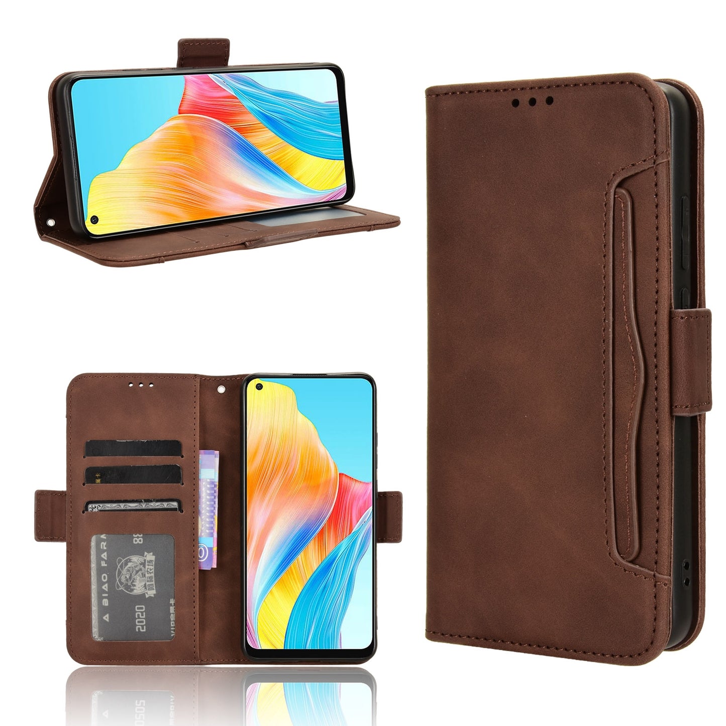 OPPO A58 4G Skin Feel PU Leather Wallet Phone Case with Card Slots, Cash Pocket, Magnetic Closure, Built-In Stand, Full Protection TPU Cover