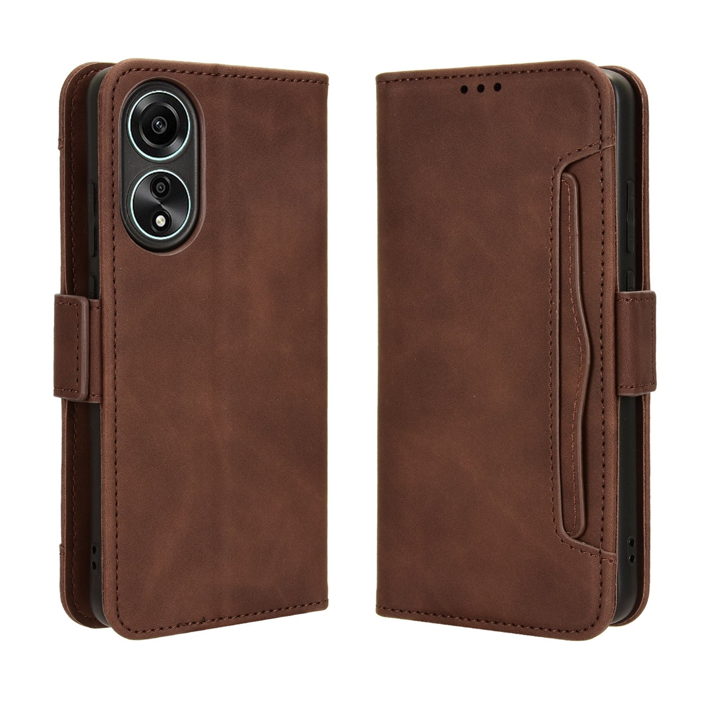 OPPO A58 4G Skin Feel PU Leather Wallet Phone Case with Card Slots, Cash Pocket, Magnetic Closure, Built-In Stand, Full Protection TPU Cover