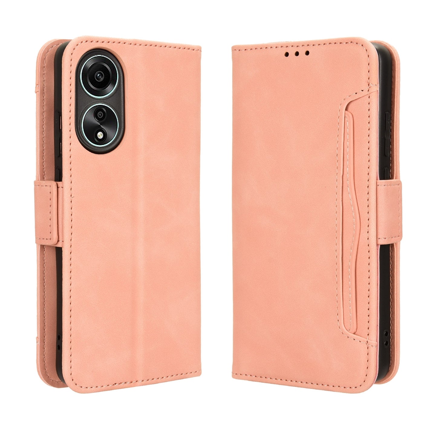 OPPO A78 4G Skin Feel PU Leather Wallet Phone Case with Card Slots, Cash Pocket, Magnetic Closure, Built-In Stand, Full Protection TPU Cover