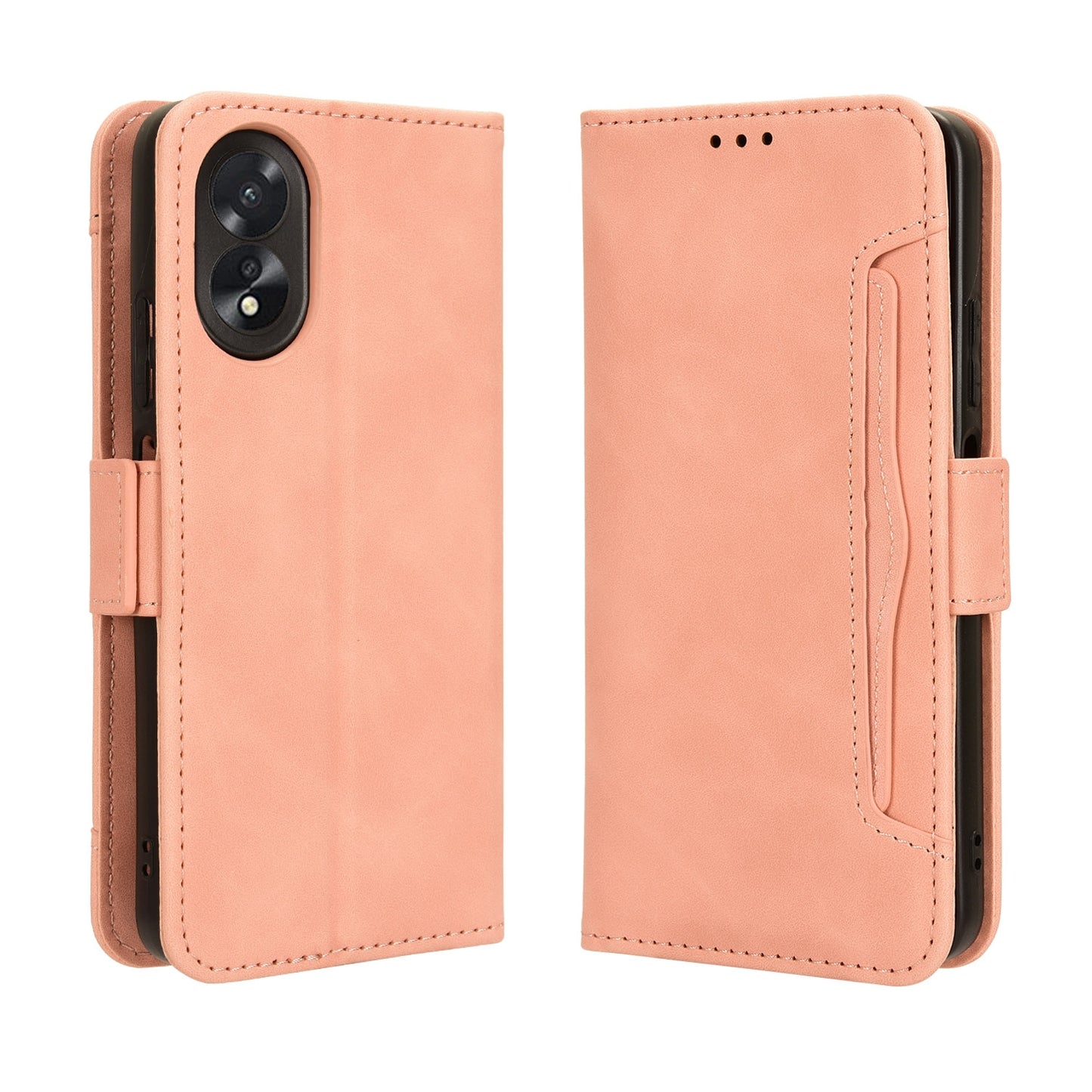 OPPO A18 4G Skin Feel PU Leather Wallet Phone Case with Card Slots, Cash Pocket, Magnetic Closure, Built-In Stand, Full Protection TPU Cover