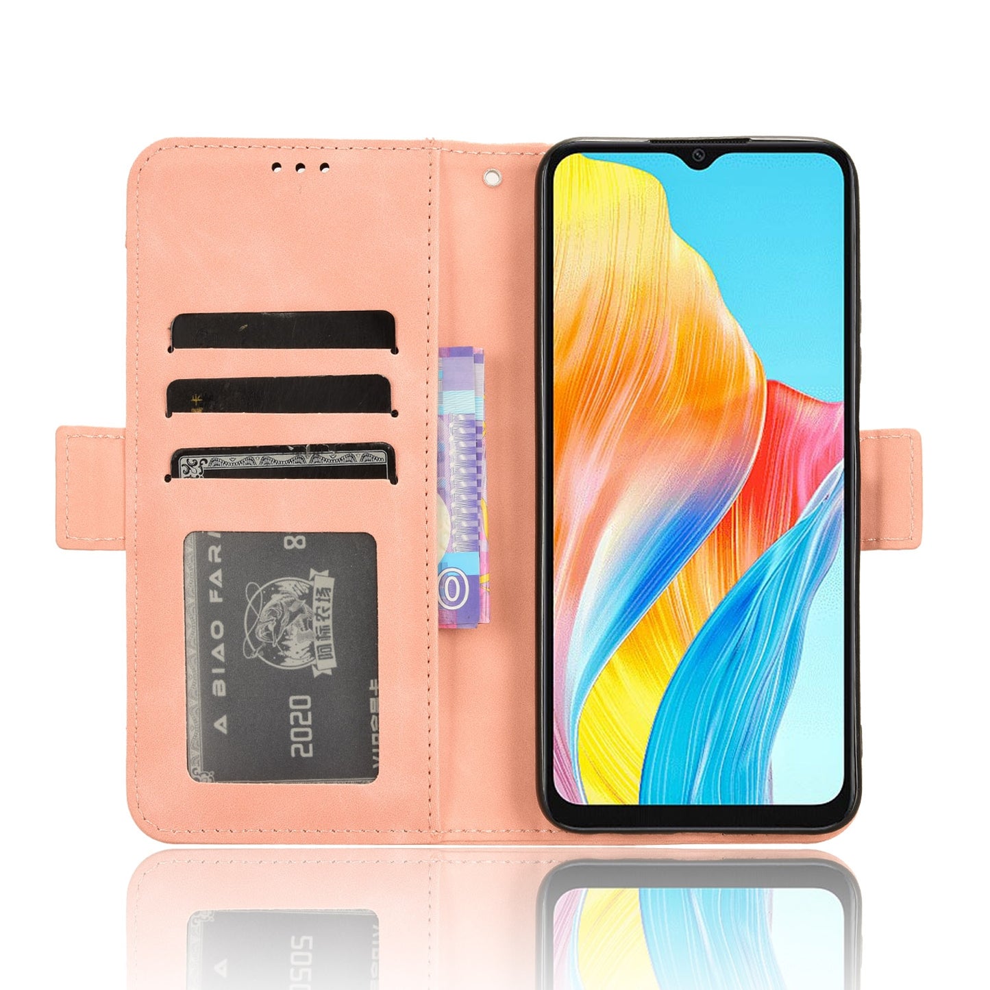 OPPO A38 4G Skin Feel PU Leather Wallet Phone Case with Card Slots, Cash Pocket, Magnetic Closure, Built-In Stand, Full Protection TPU Cover