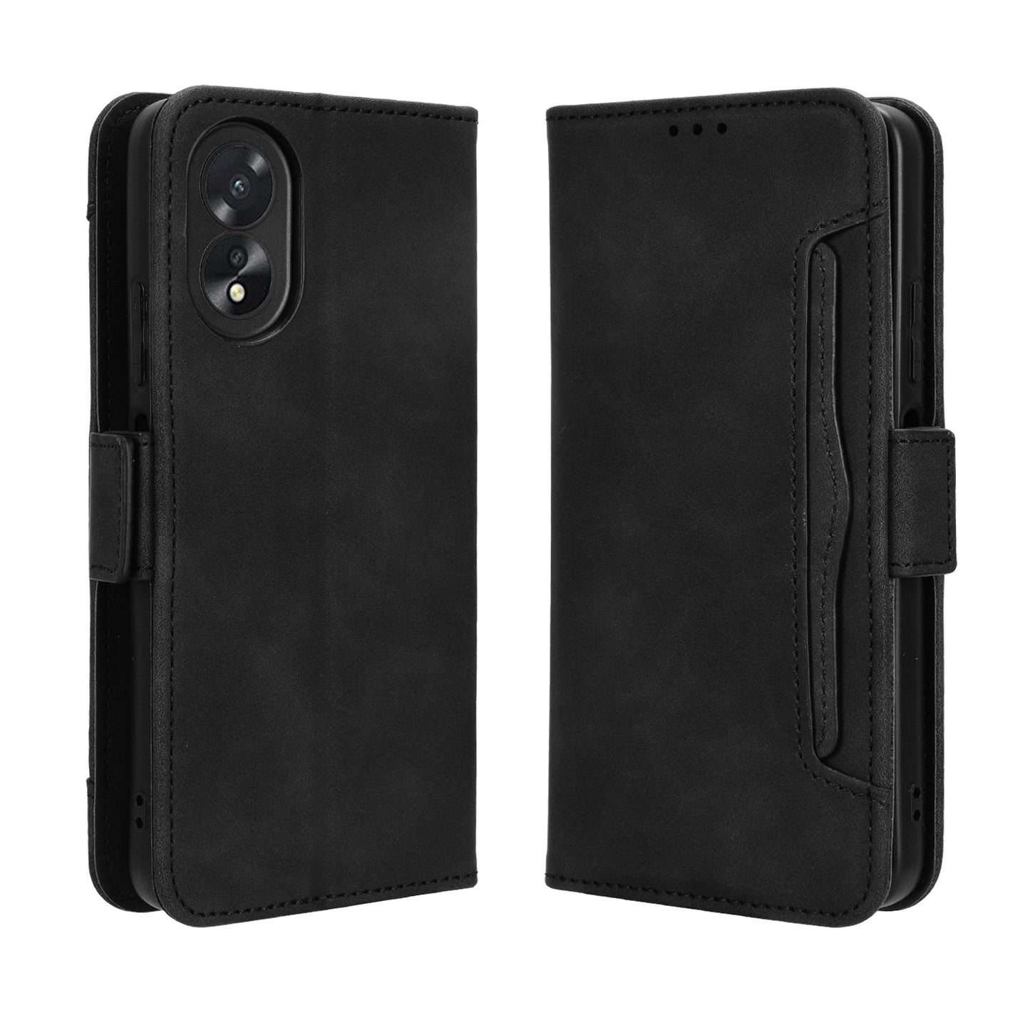 OPPO A38 4G Skin Feel PU Leather Wallet Phone Case with Card Slots, Cash Pocket, Magnetic Closure, Built-In Stand, Full Protection TPU Cover