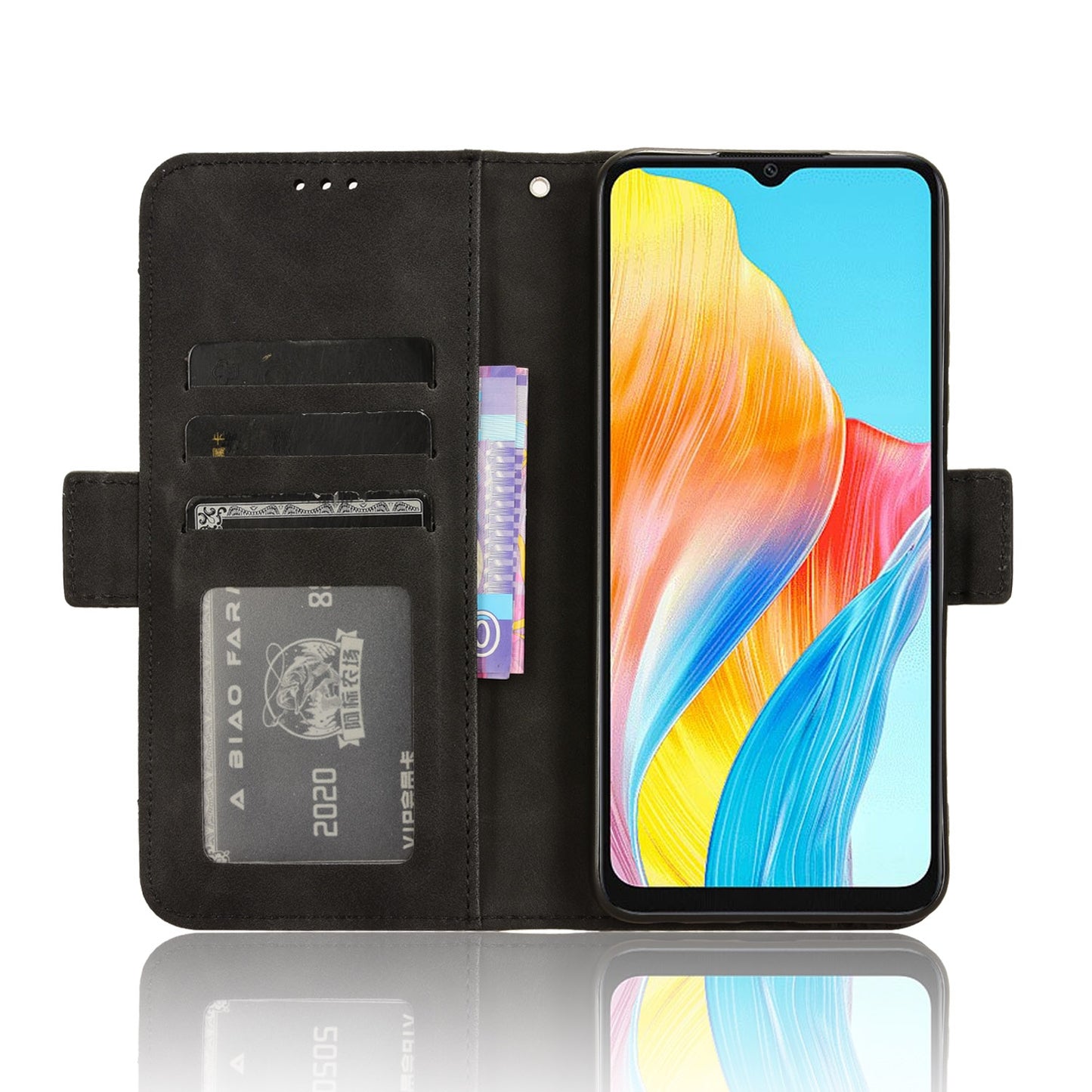 OPPO A38 4G Skin Feel PU Leather Wallet Phone Case with Card Slots, Cash Pocket, Magnetic Closure, Built-In Stand, Full Protection TPU Cover