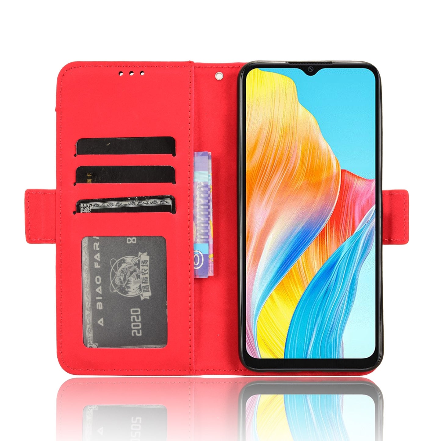 OPPO A18 4G Skin Feel PU Leather Wallet Phone Case with Card Slots, Cash Pocket, Magnetic Closure, Built-In Stand, Full Protection TPU Cover