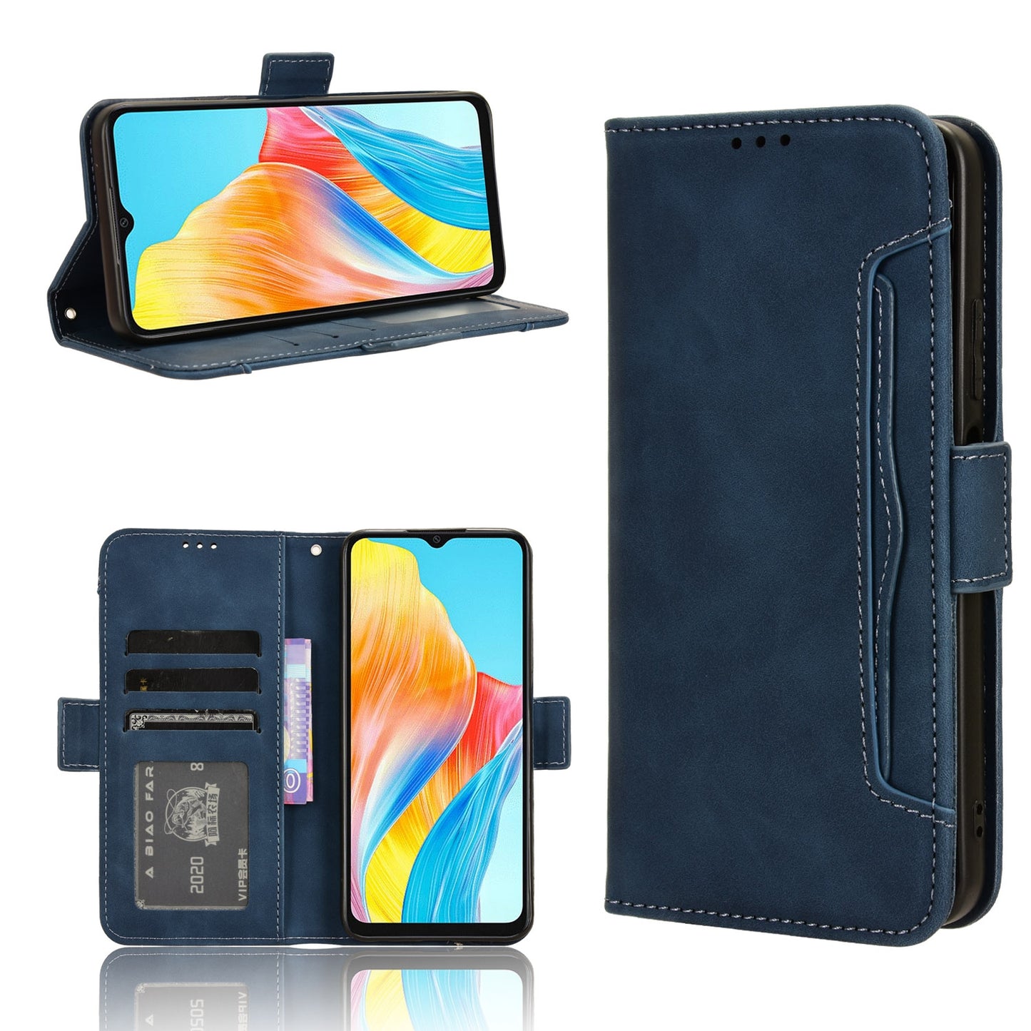 OPPO A38 4G Skin Feel PU Leather Wallet Phone Case with Card Slots, Cash Pocket, Magnetic Closure, Built-In Stand, Full Protection TPU Cover