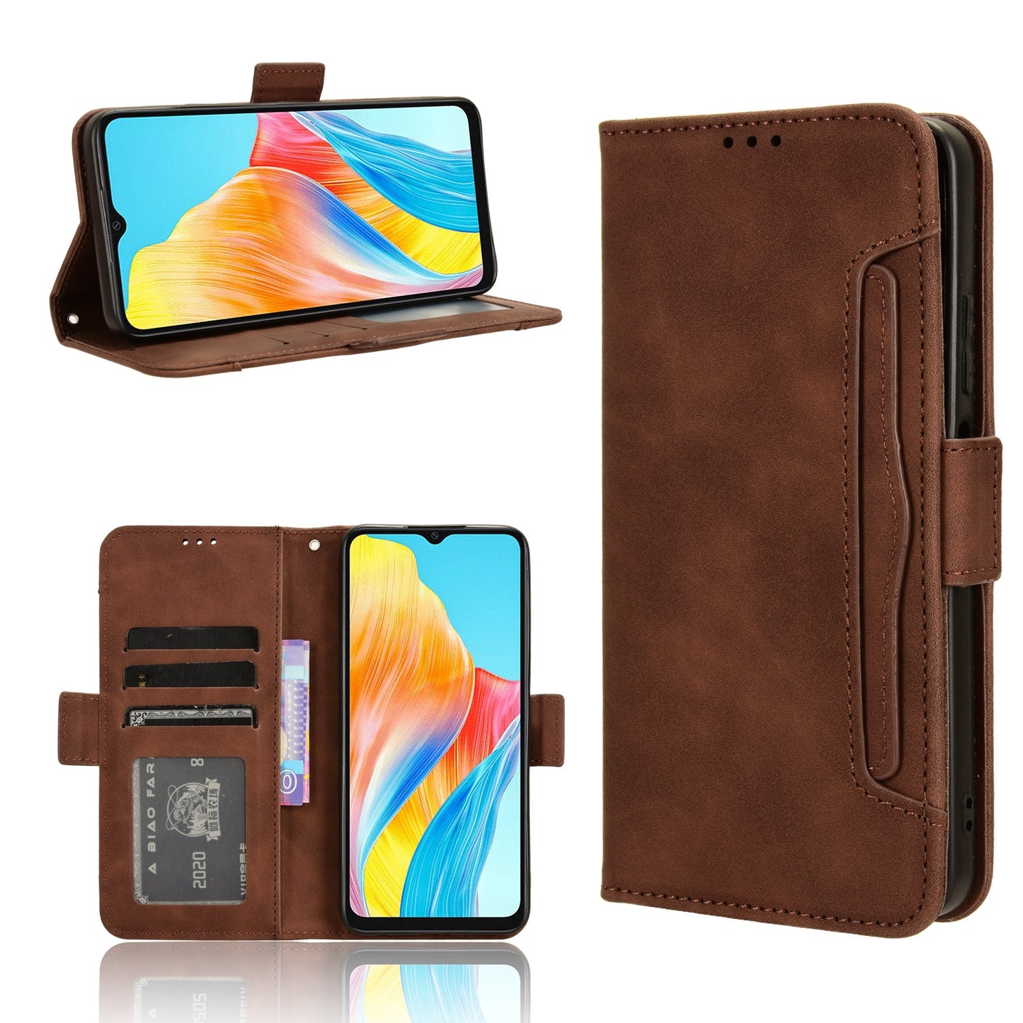 OPPO A38 4G Skin Feel PU Leather Wallet Phone Case with Card Slots, Cash Pocket, Magnetic Closure, Built-In Stand, Full Protection TPU Cover