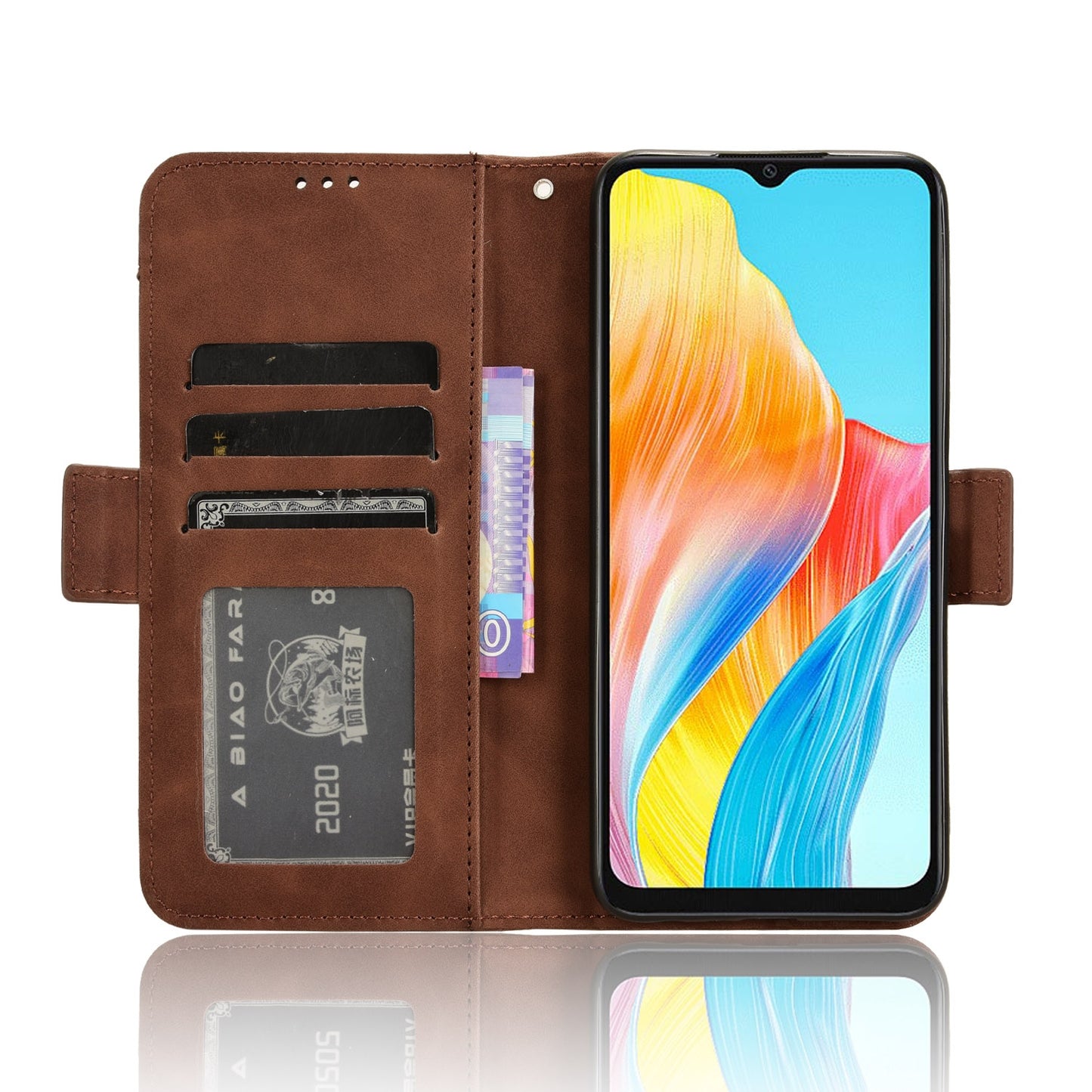 OPPO A38 4G Skin Feel PU Leather Wallet Phone Case with Card Slots, Cash Pocket, Magnetic Closure, Built-In Stand, Full Protection TPU Cover