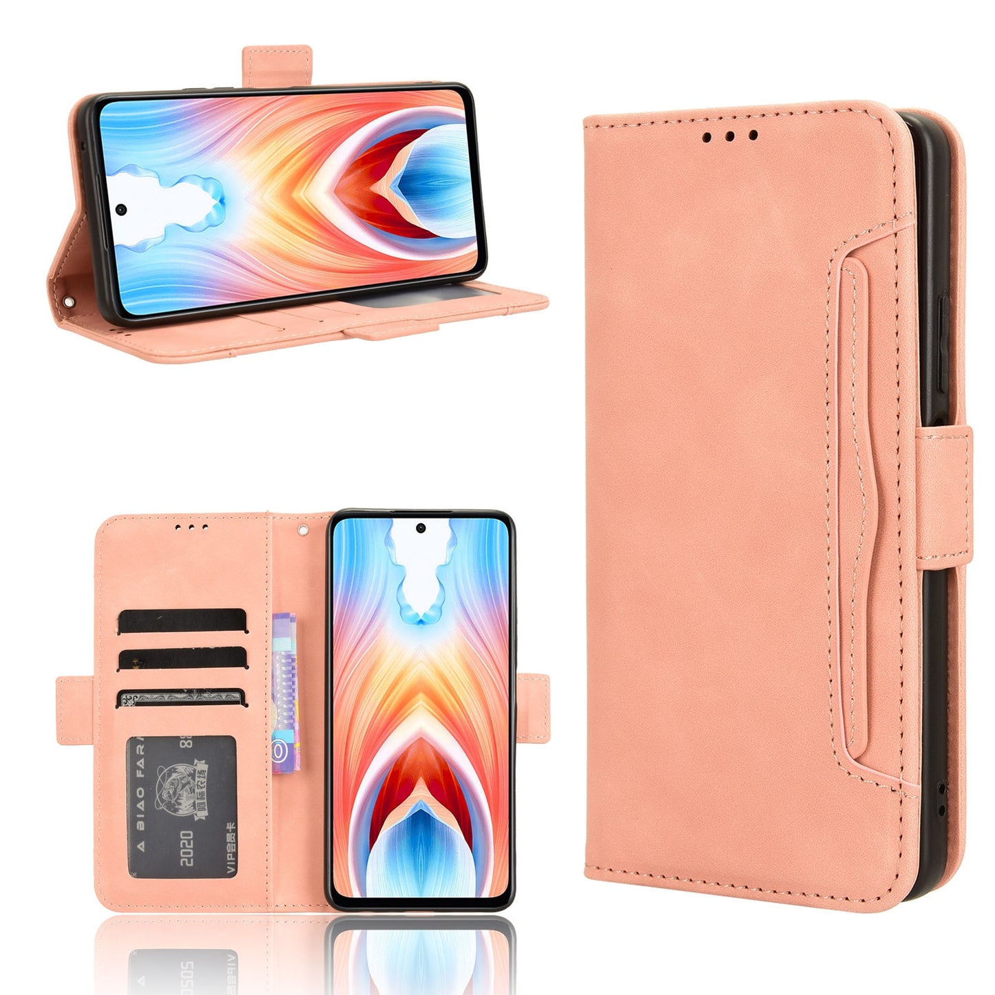 OPPO A79 5G Skin Feel PU Leather Wallet Phone Case with Card Slots, Cash Pocket, Magnetic Closure, Built-In Stand, Full Protection TPU Cover