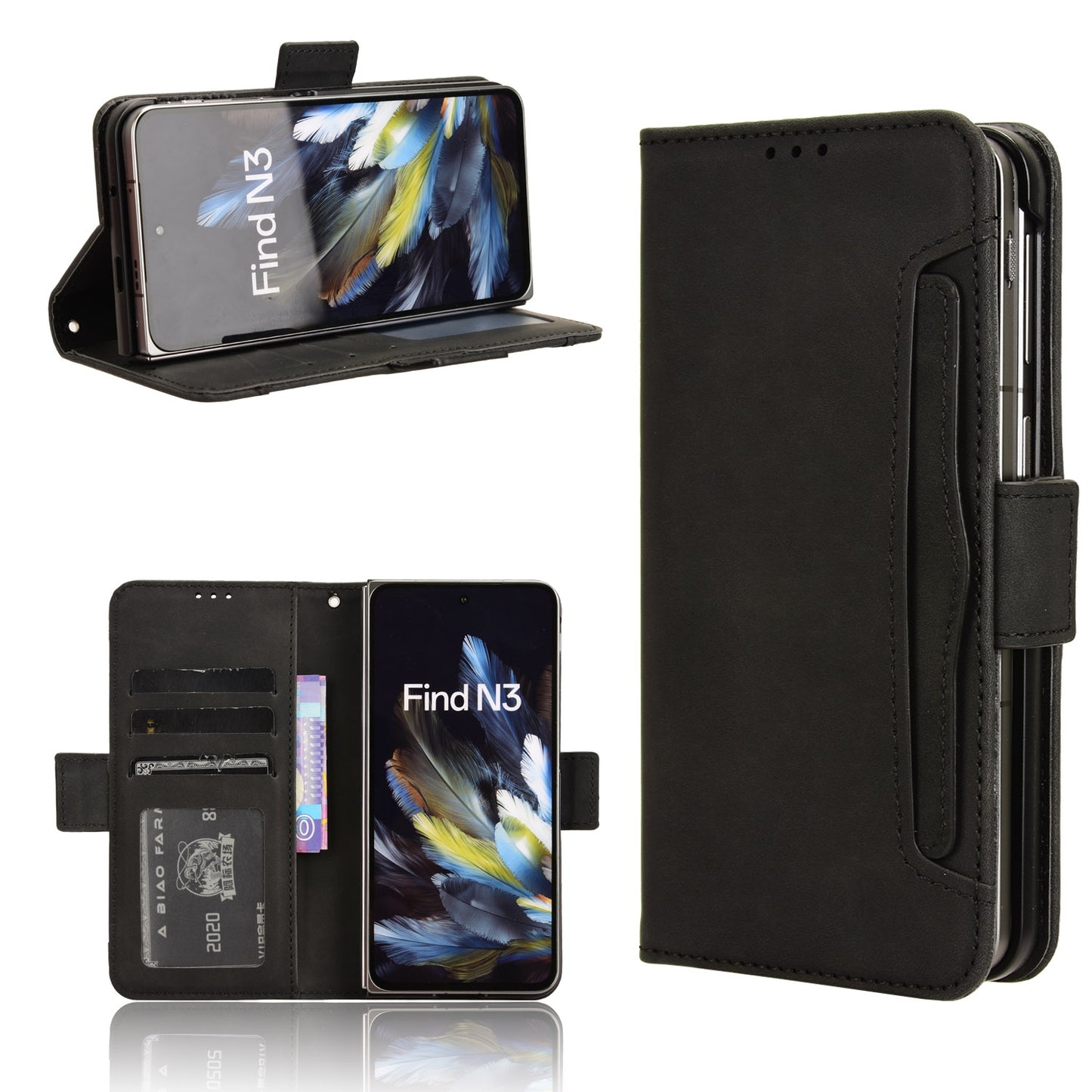 OnePlus Open Skin Feel PU Leather Wallet Phone Case with Card Slots, Cash Pocket, Magnetic Closure, Built-In Stand, Full Protection TPU Cover