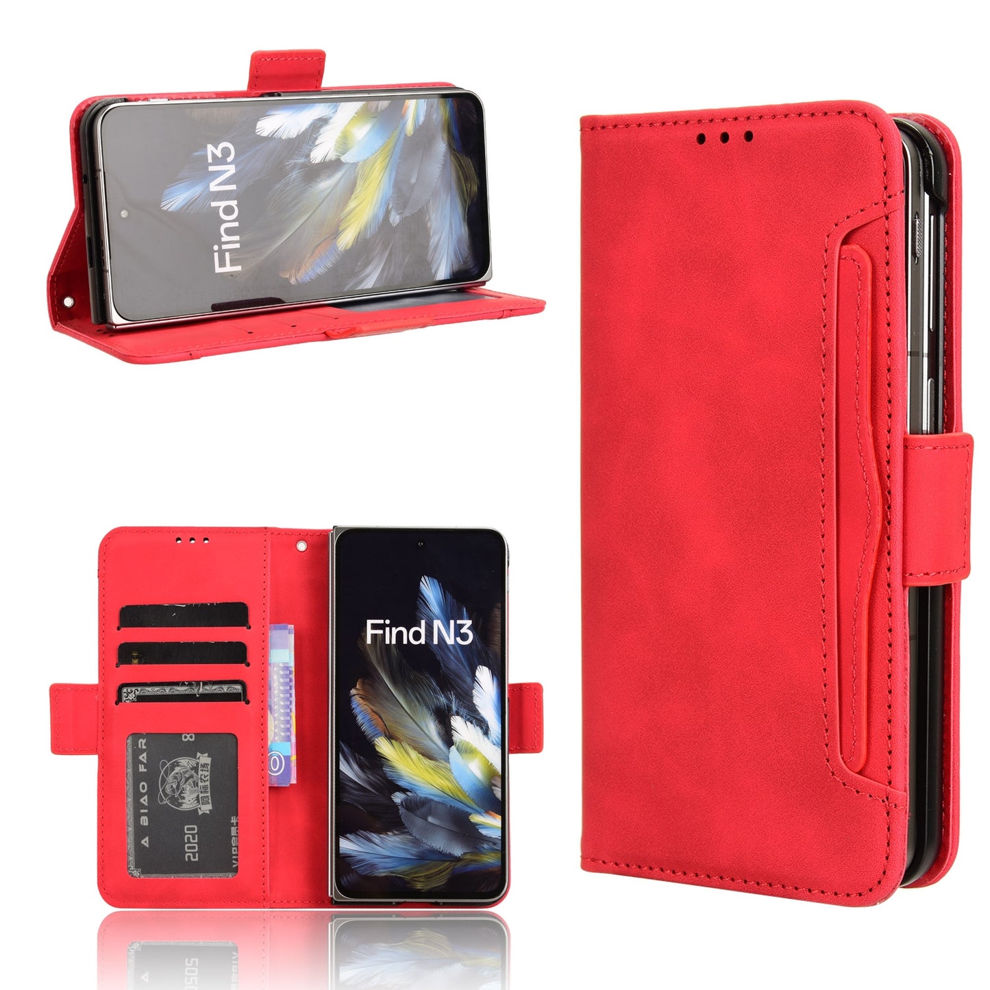 OnePlus Open Skin Feel PU Leather Wallet Phone Case with Card Slots, Cash Pocket, Magnetic Closure, Built-In Stand, Full Protection TPU Cover