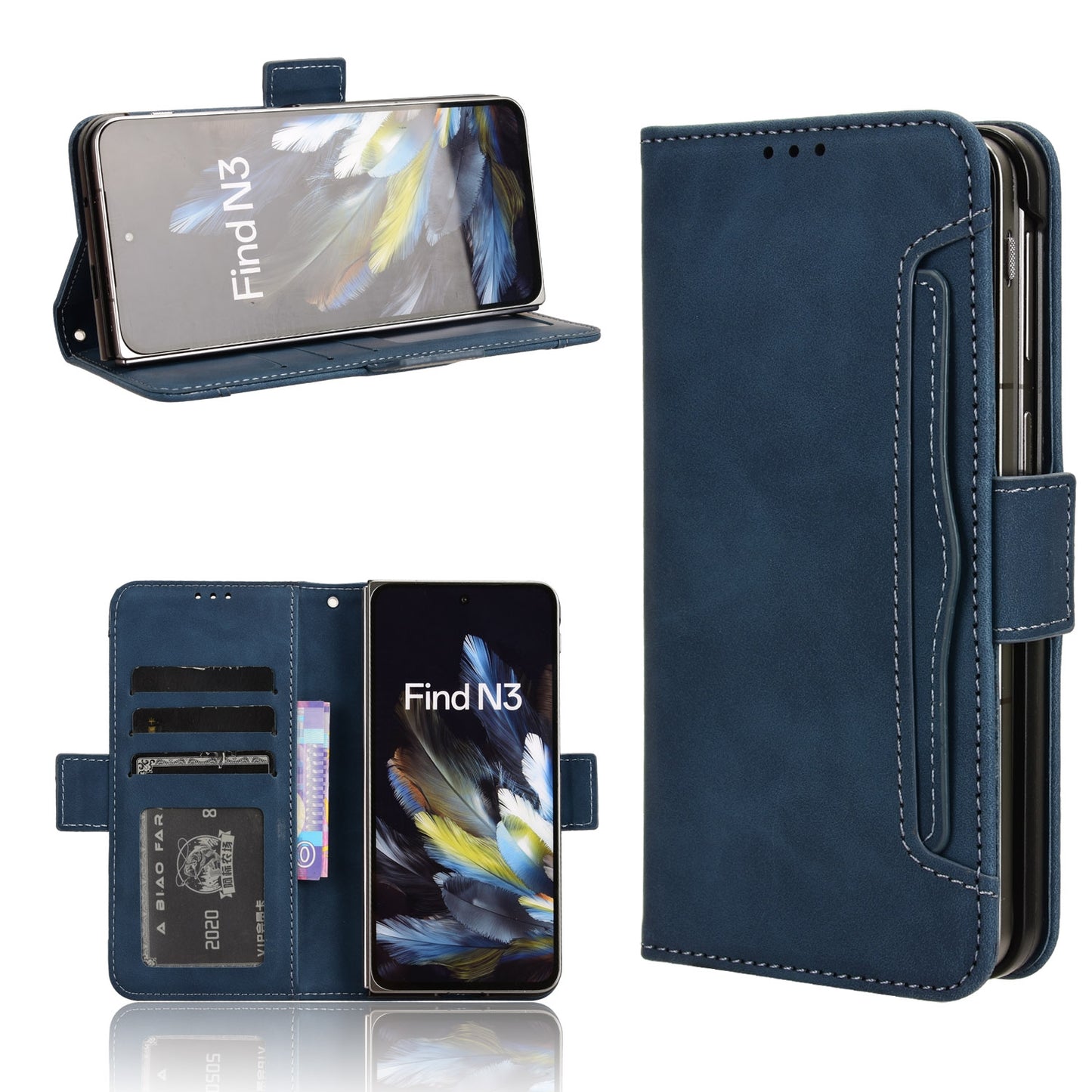 OPPO Find N3 Skin Feel PU Leather Wallet Phone Case with Card Slots, Cash Pocket, Magnetic Closure, Built-In Stand, Full Protection TPU Cover