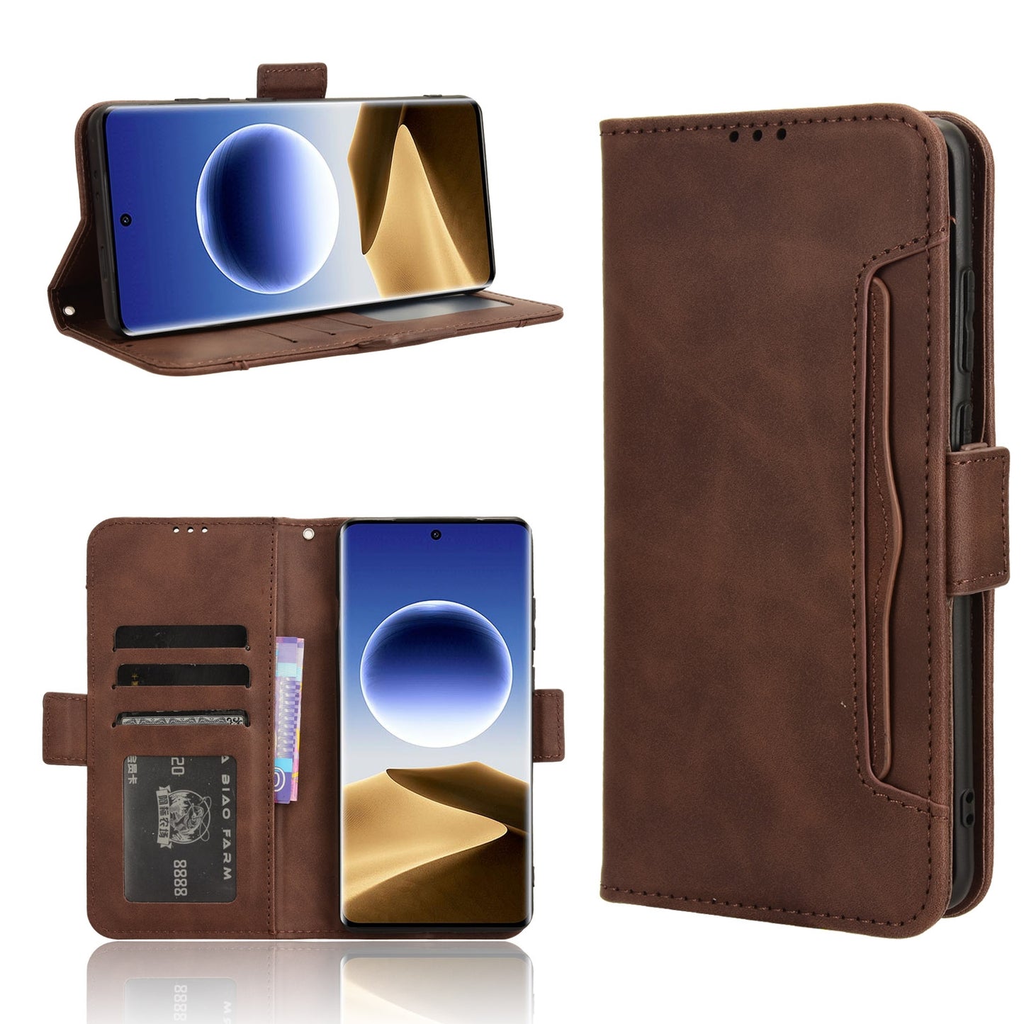 OPPO Find X7 Ultra 5G Skin Feel PU Leather Wallet Phone Case with Card Slots, Cash Pocket, Magnetic Closure, Built-In Stand, Full Protection TPU Cover