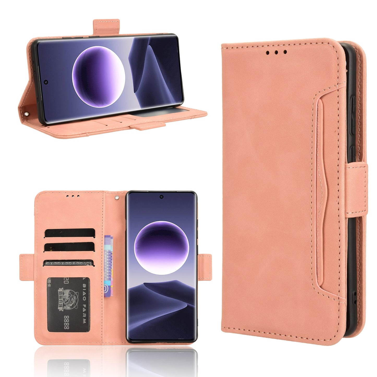 OPPO Find X7 5G Skin Feel PU Leather Wallet Phone Case with Card Slots, Cash Pocket, Magnetic Closure, Built-In Stand, Full Protection TPU Cover