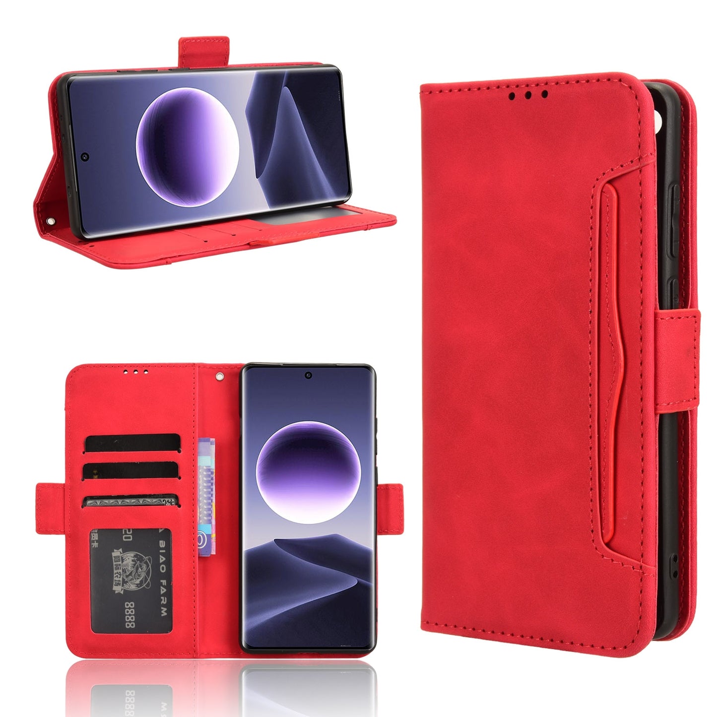OPPO Find X7 5G Skin Feel PU Leather Wallet Phone Case with Card Slots, Cash Pocket, Magnetic Closure, Built-In Stand, Full Protection TPU Cover