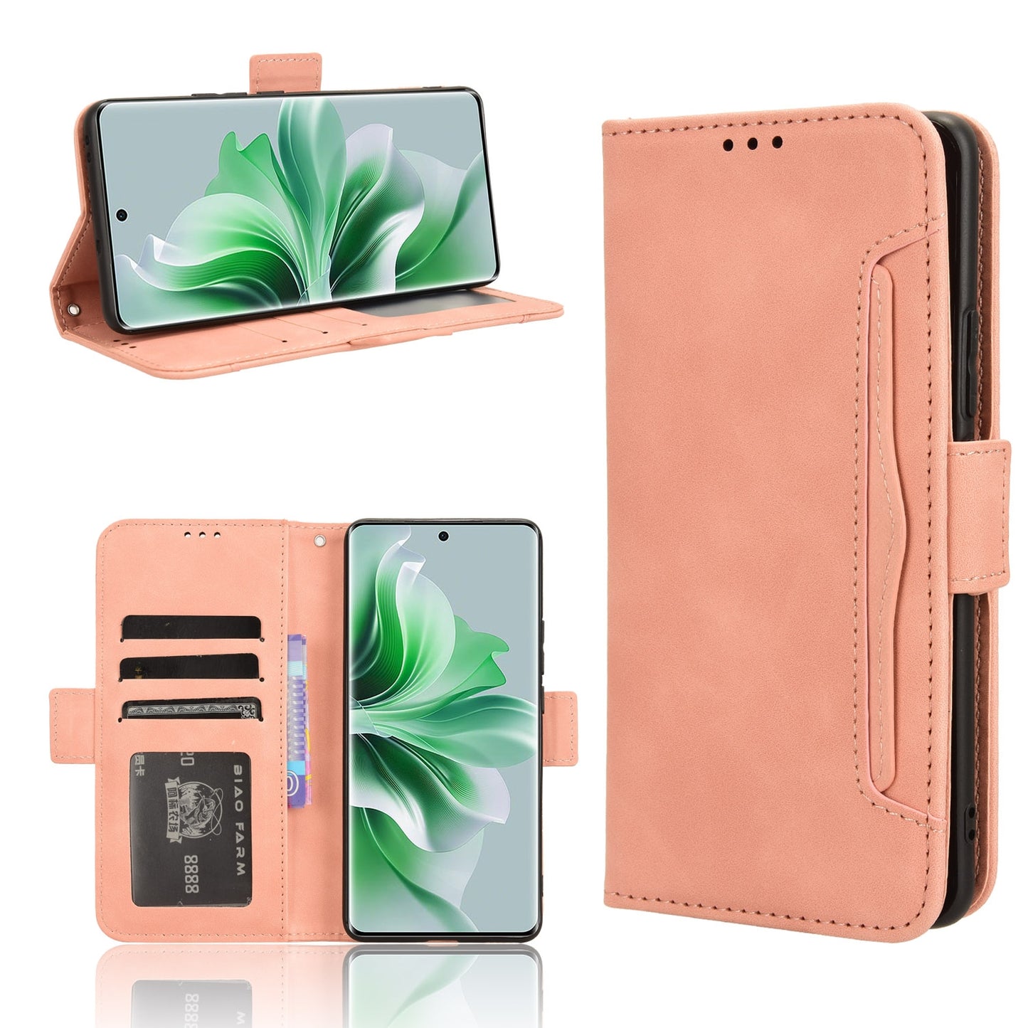 OPPO Reno11 5G Skin Feel PU Leather Wallet Phone Case with Card Slots, Cash Pocket, Magnetic Closure, Built-In Stand, Full Protection TPU Cover