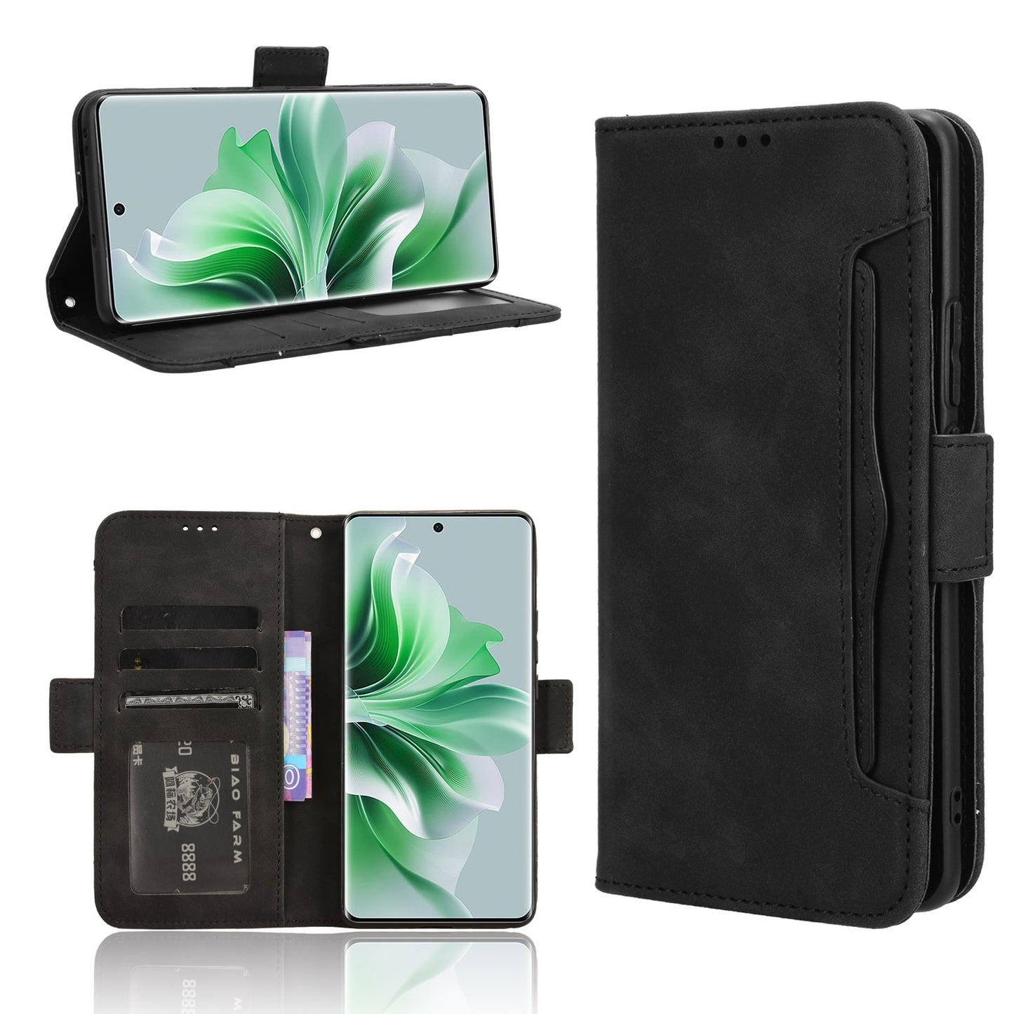 OPPO Reno11 5G Skin Feel PU Leather Wallet Phone Case with Card Slots, Cash Pocket, Magnetic Closure, Built-In Stand, Full Protection TPU Cover