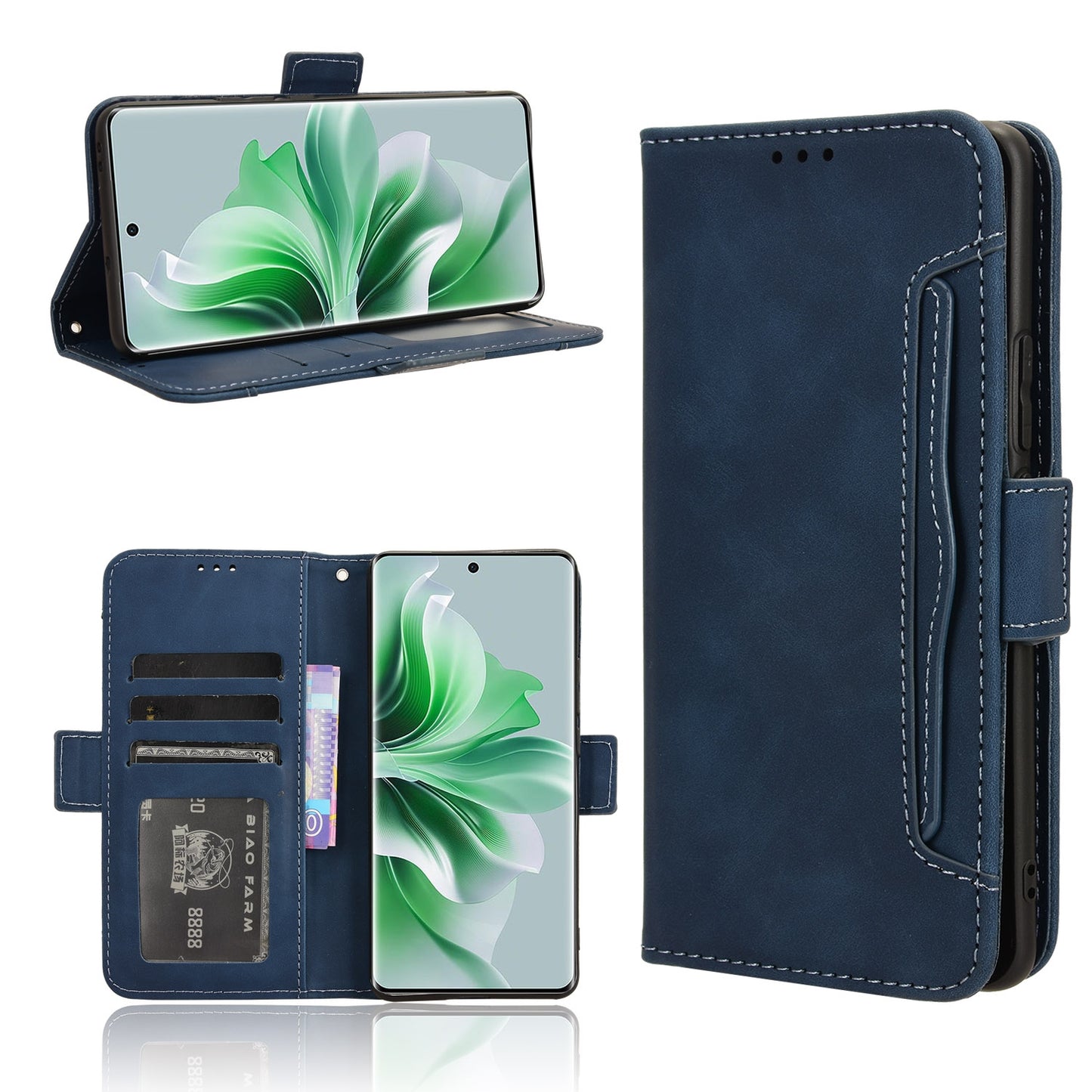 OPPO Reno11 5G Skin Feel PU Leather Wallet Phone Case with Card Slots, Cash Pocket, Magnetic Closure, Built-In Stand, Full Protection TPU Cover