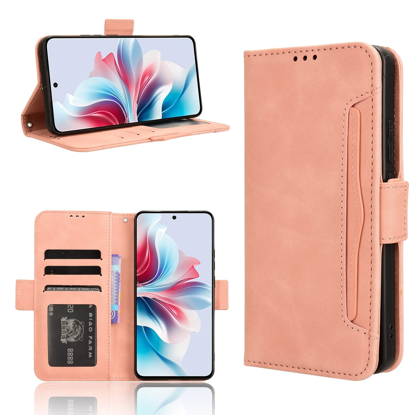 OPPO F25 Pro 5G Skin Feel PU Leather Wallet Phone Case with Card Slots, Cash Pocket, Magnetic Closure, Built-In Stand, Full Protection TPU Cover