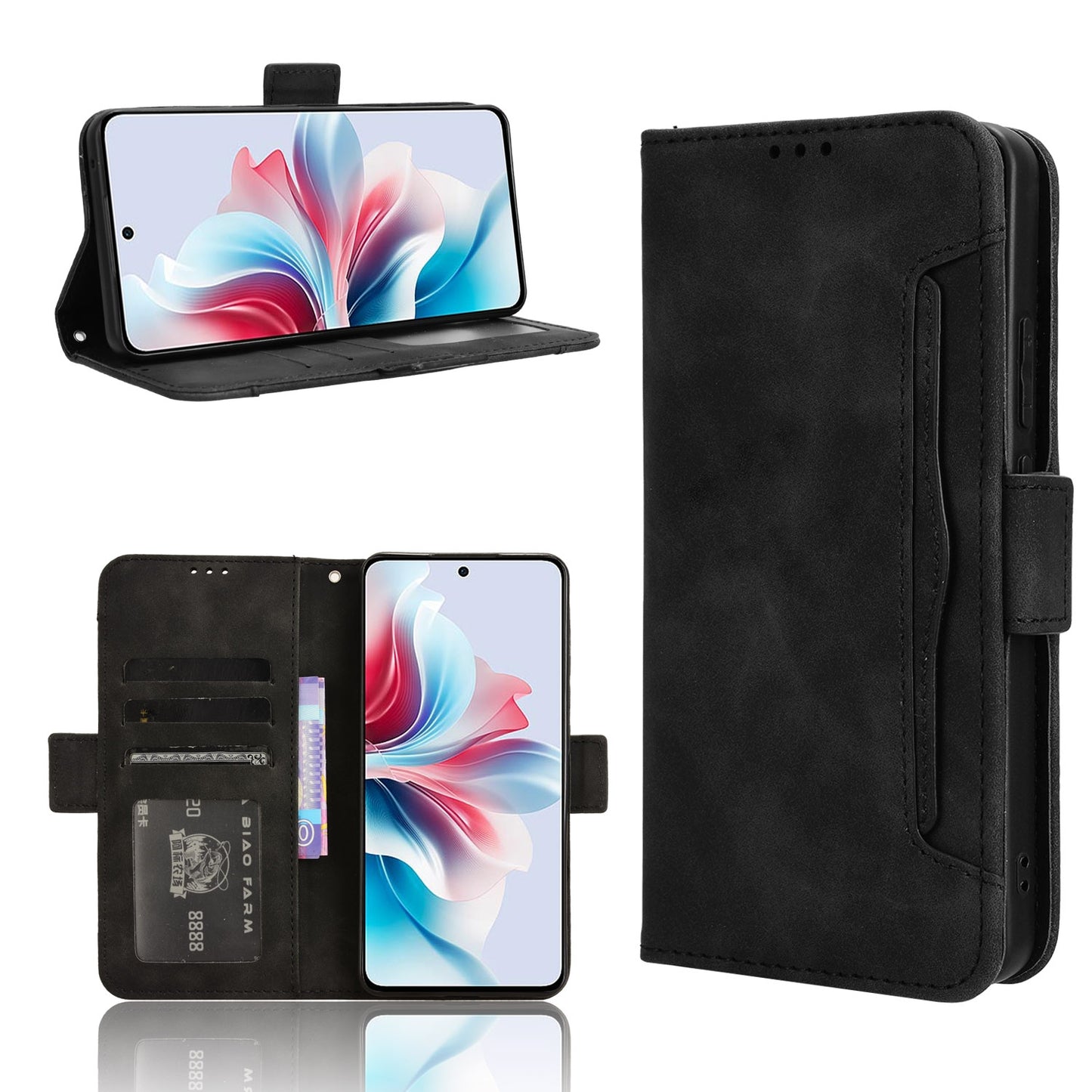 OPPO F25 Pro 5G Skin Feel PU Leather Wallet Phone Case with Card Slots, Cash Pocket, Magnetic Closure, Built-In Stand, Full Protection TPU Cover