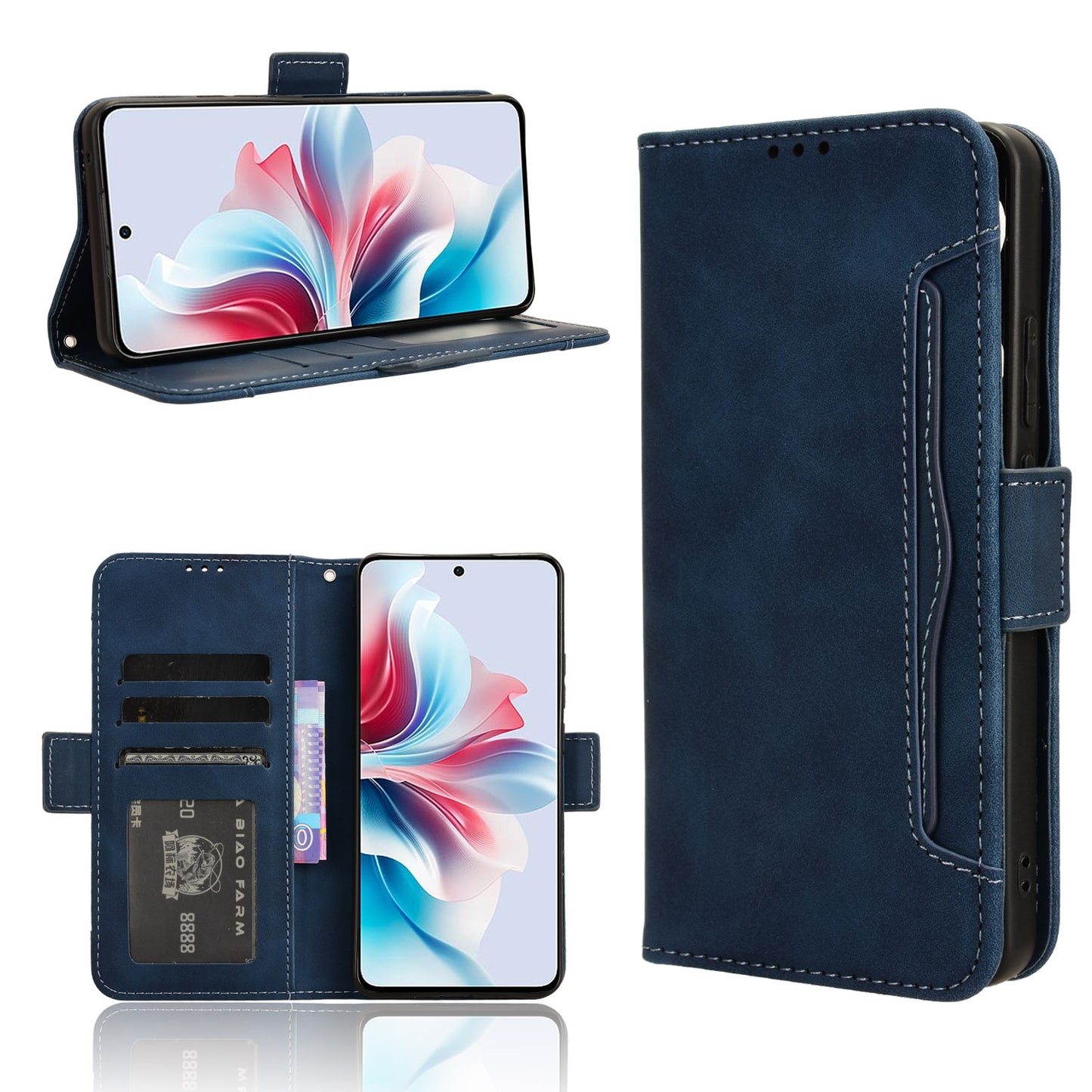 OPPO F25 Pro 5G Skin Feel PU Leather Wallet Phone Case with Card Slots, Cash Pocket, Magnetic Closure, Built-In Stand, Full Protection TPU Cover