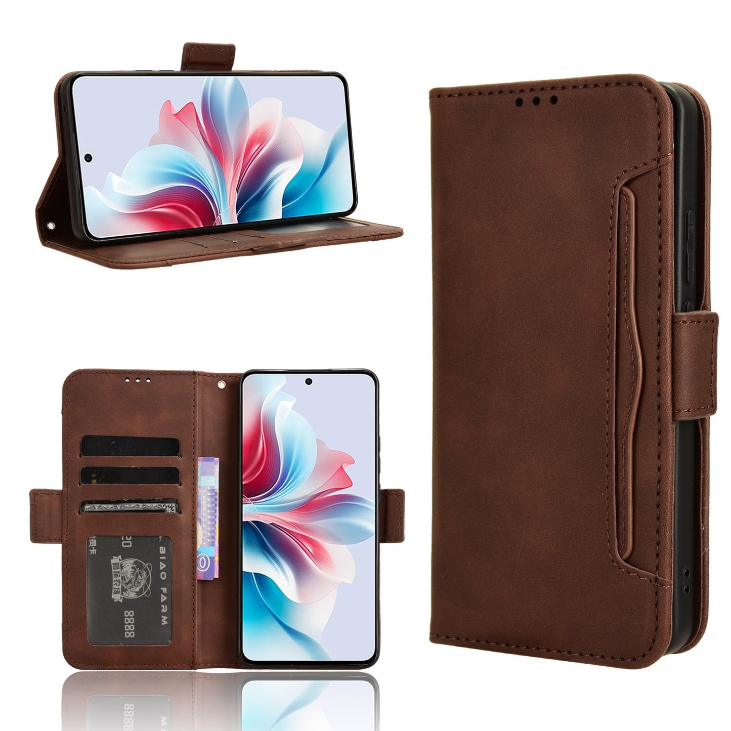 OPPO F25 Pro 5G Skin Feel PU Leather Wallet Phone Case with Card Slots, Cash Pocket, Magnetic Closure, Built-In Stand, Full Protection TPU Cover