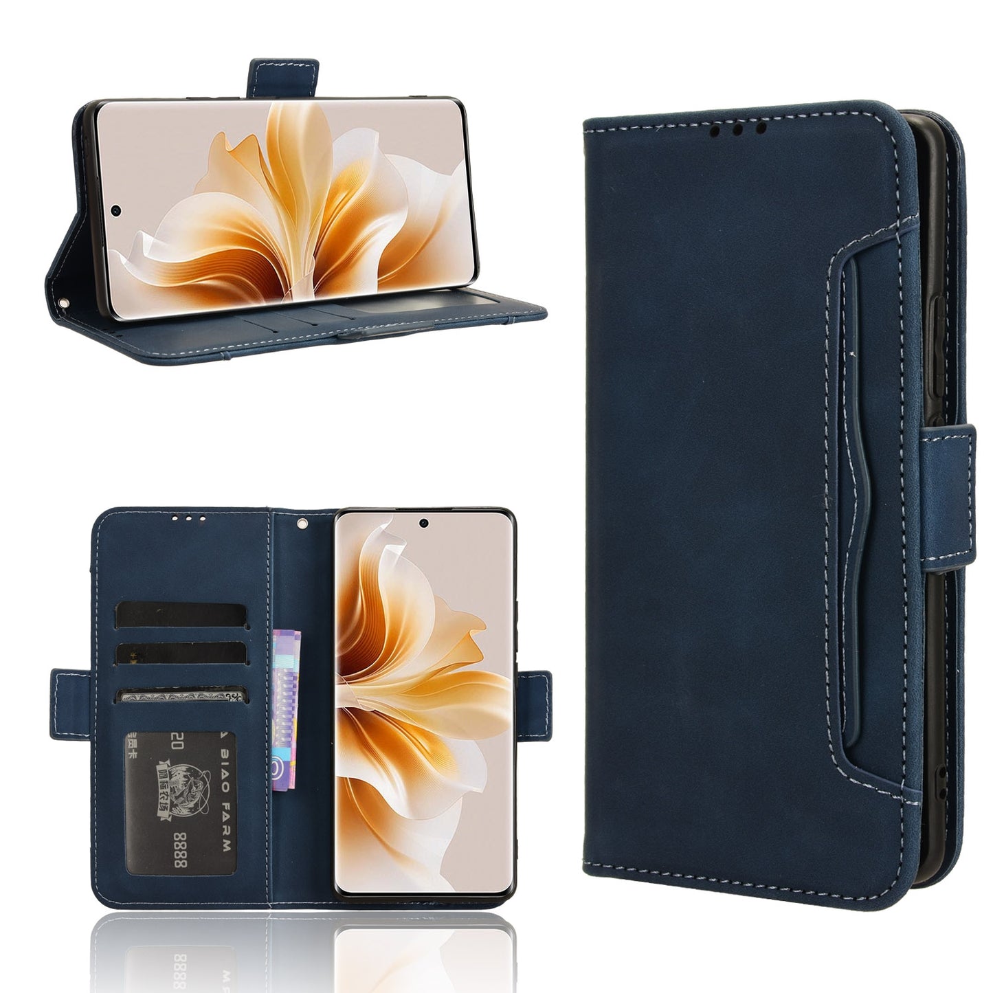 OPPO Reno11 Pro 5G Skin Feel PU Leather Wallet Phone Case with Card Slots, Cash Pocket, Magnetic Closure, Built-In Stand, Full Protection TPU Cover
