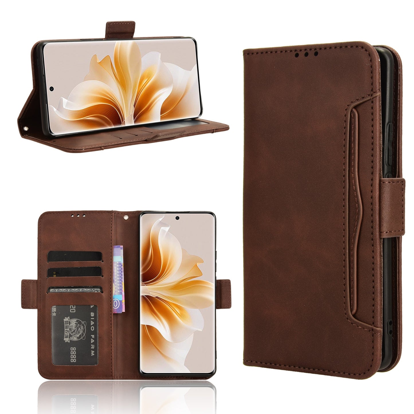 OPPO Reno11 Pro 5G Skin Feel PU Leather Wallet Phone Case with Card Slots, Cash Pocket, Magnetic Closure, Built-In Stand, Full Protection TPU Cover