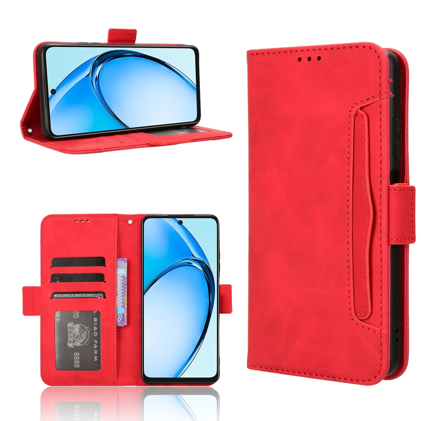 OPPO A60 4G Skin Feel PU Leather Wallet Phone Case with Card Slots, Cash Pocket, Magnetic Closure, Built-In Stand, Full Protection TPU Cover