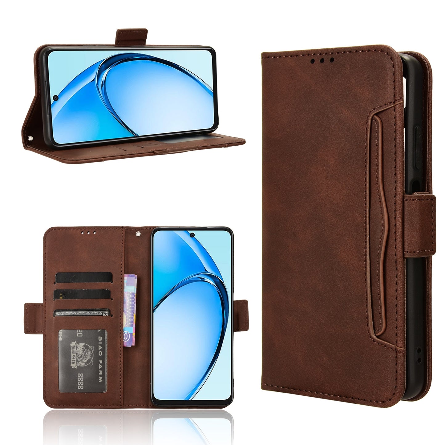 OPPO A60 4G Skin Feel PU Leather Wallet Phone Case with Card Slots, Cash Pocket, Magnetic Closure, Built-In Stand, Full Protection TPU Cover