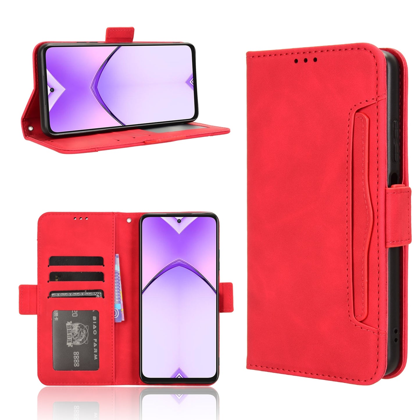 OPPO A3 Pro 5G Skin Feel PU Leather Wallet Phone Case with Card Slots, Cash Pocket, Magnetic Closure, Built-In Stand, Full Protection TPU Cover