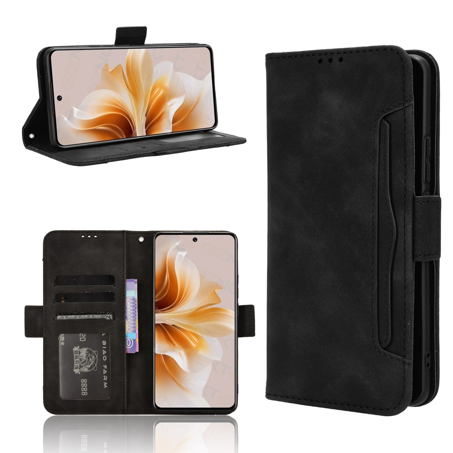 OPPO F27 Pro+ 5G Skin Feel PU Leather Wallet Phone Case with Card Slots, Cash Pocket, Magnetic Closure, Built-In Stand, Full Protection TPU Cover