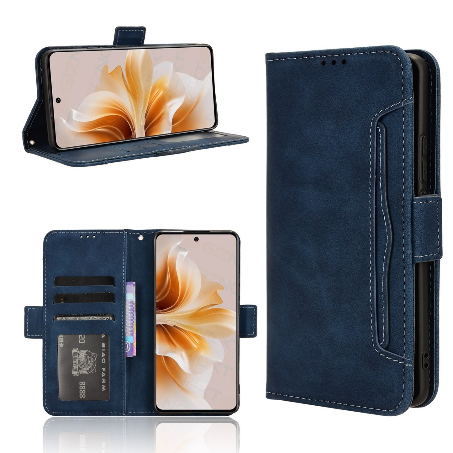 OPPO F27 Pro 5G Skin Feel PU Leather Wallet Phone Case with Card Slots, Cash Pocket, Magnetic Closure, Built-In Stand, Full Protection TPU Cover