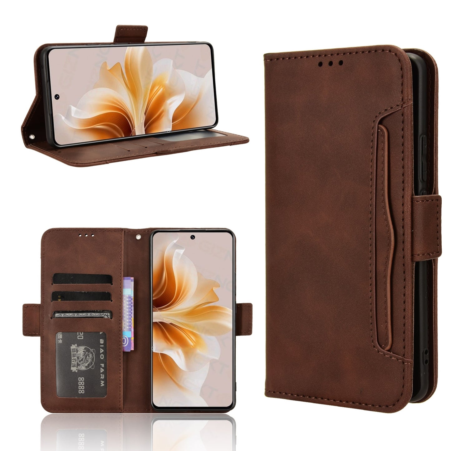 OPPO F27 Pro 5G Skin Feel PU Leather Wallet Phone Case with Card Slots, Cash Pocket, Magnetic Closure, Built-In Stand, Full Protection TPU Cover