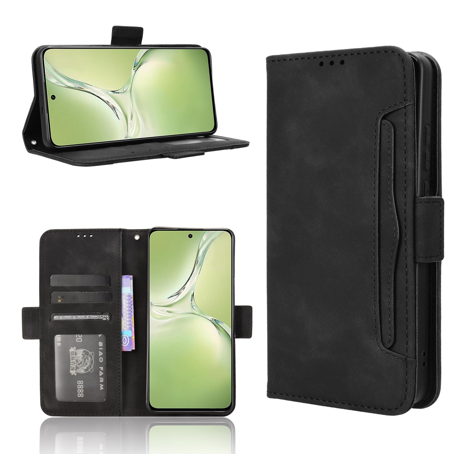 OnePlus Nord CE4 Lite 5G Skin Feel PU Leather Wallet Phone Case with Card Slots, Cash Pocket, Magnetic Closure, Built-In Stand, Full Protection TPU Cover