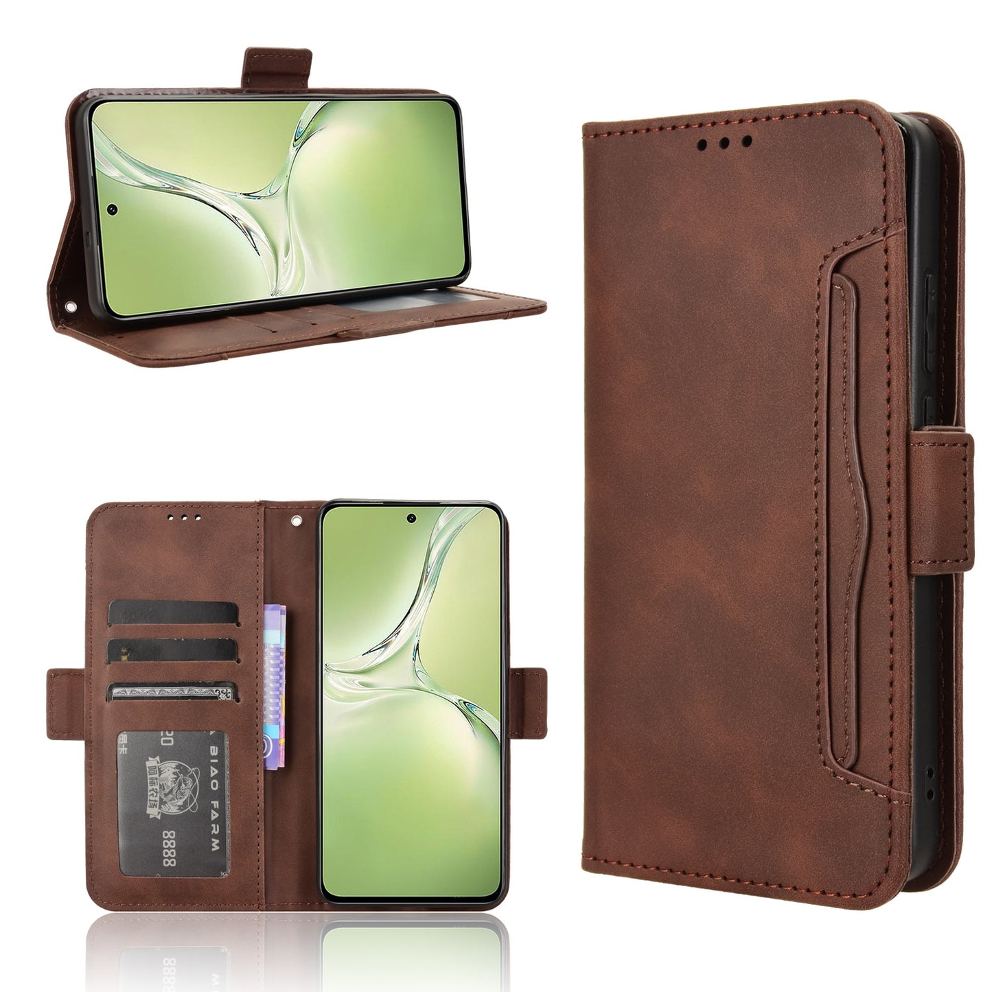 OPPO K12X 5G Skin Feel PU Leather Wallet Phone Case with Card Slots, Cash Pocket, Magnetic Closure, Built-In Stand, Full Protection TPU Cover
