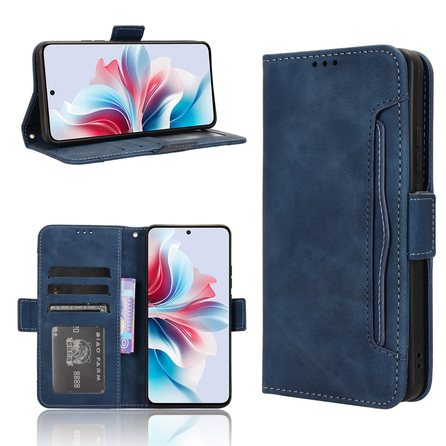 OPPO Reno11 PJH110 Skin Feel PU Leather Wallet Phone Case with Card Slots, Cash Pocket, Magnetic Closure, Built-In Stand, Full Protection TPU Cover