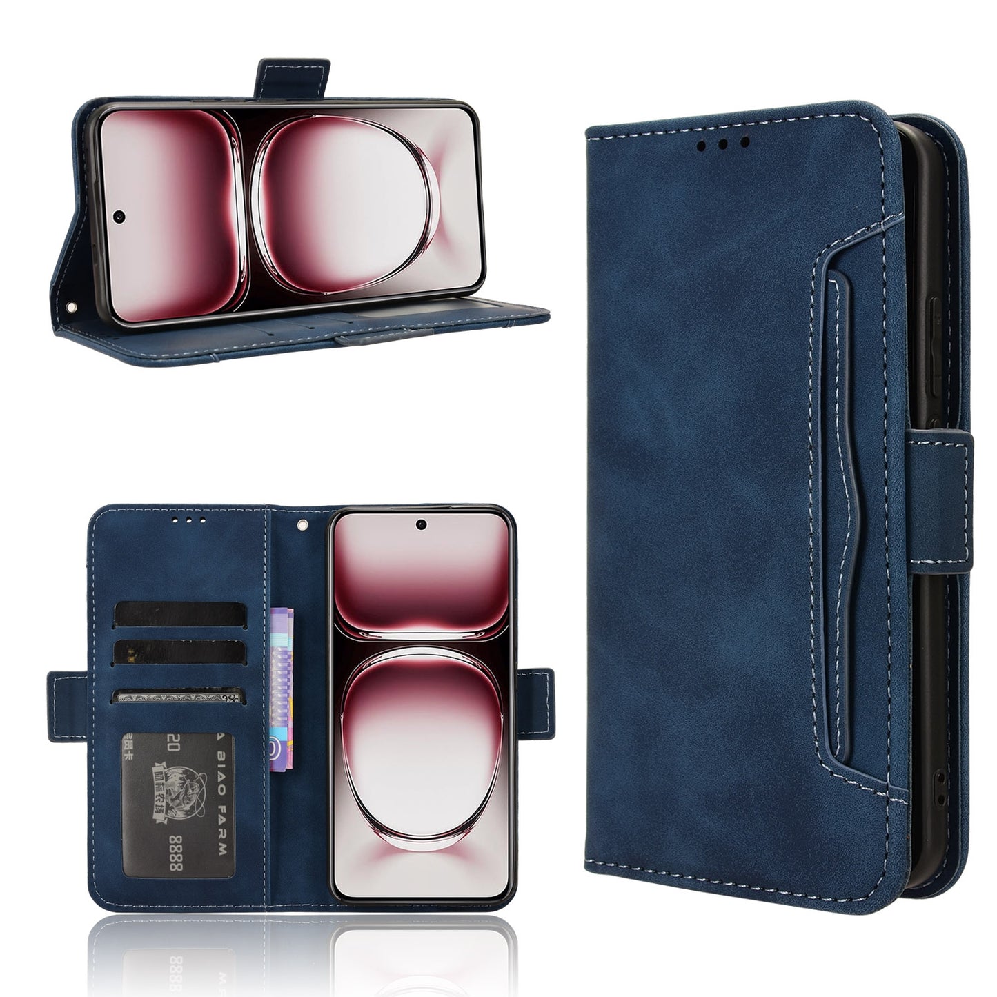 OPPO Reno12 5G Skin Feel PU Leather Wallet Phone Case with Card Slots, Cash Pocket, Magnetic Closure, Built-In Stand, Full Protection TPU Cover