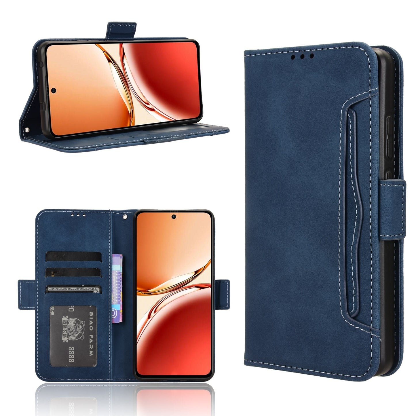 OPPO Reno12 F 5G Skin Feel PU Leather Wallet Phone Case with Card Slots, Cash Pocket, Magnetic Closure, Built-In Stand, Full Protection TPU Cover