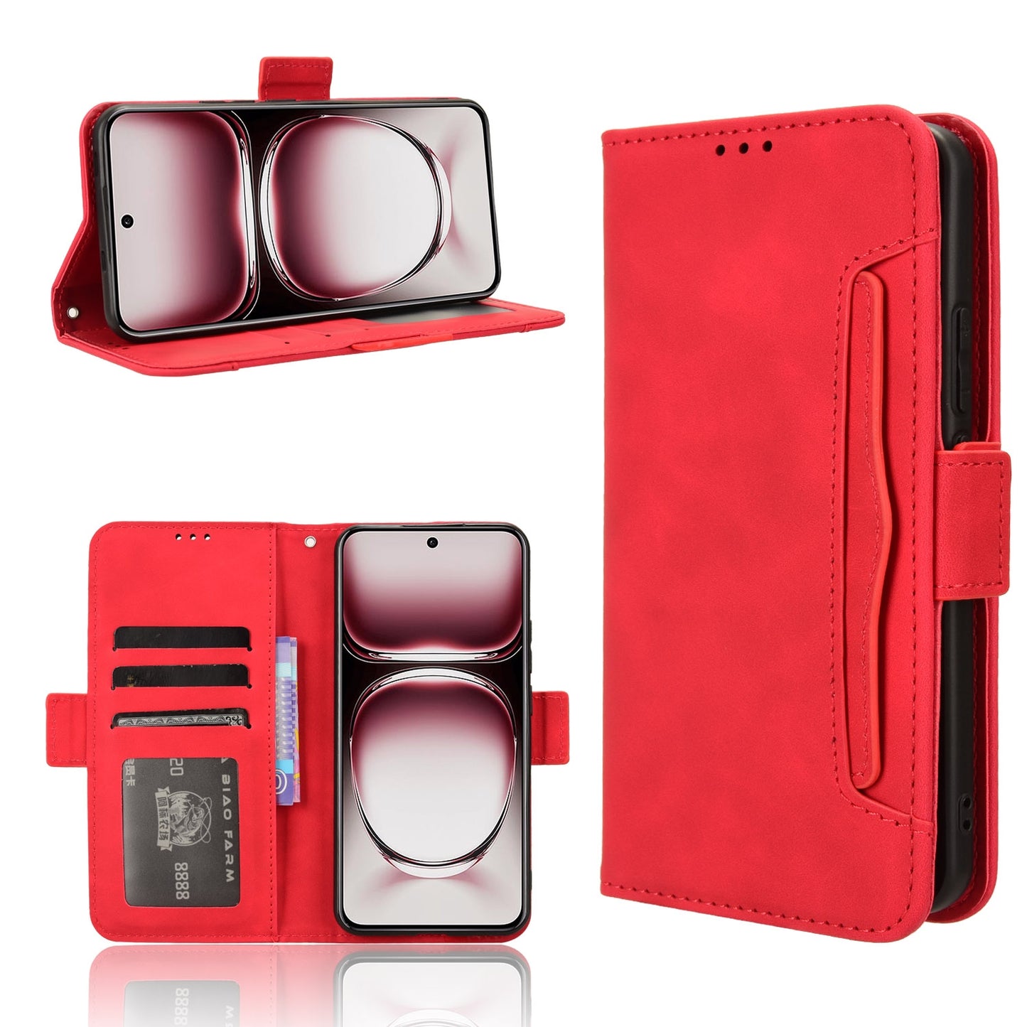 OPPO Reno12 Pro 5G Skin Feel PU Leather Wallet Phone Case with Card Slots, Cash Pocket, Magnetic Closure, Built-In Stand, Full Protection TPU Cover