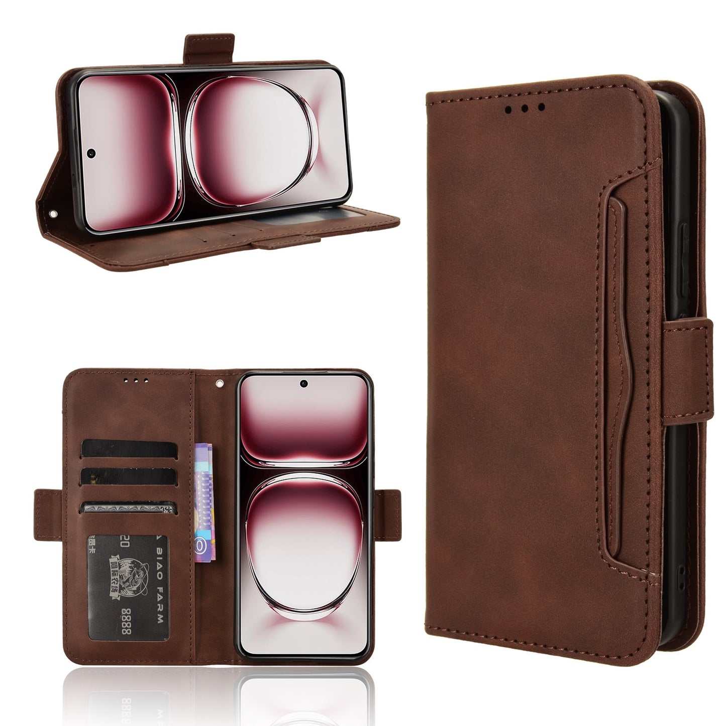 OPPO Reno12 Pro 5G Skin Feel PU Leather Wallet Phone Case with Card Slots, Cash Pocket, Magnetic Closure, Built-In Stand, Full Protection TPU Cover