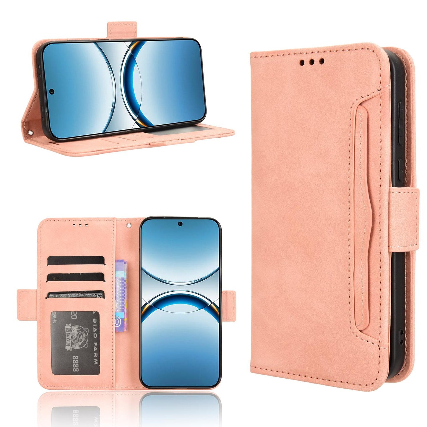 OPPO Find X8 Skin Feel PU Leather Wallet Phone Case with Card Slots, Cash Pocket, Magnetic Closure, Built-In Stand, Full Protection TPU Cover