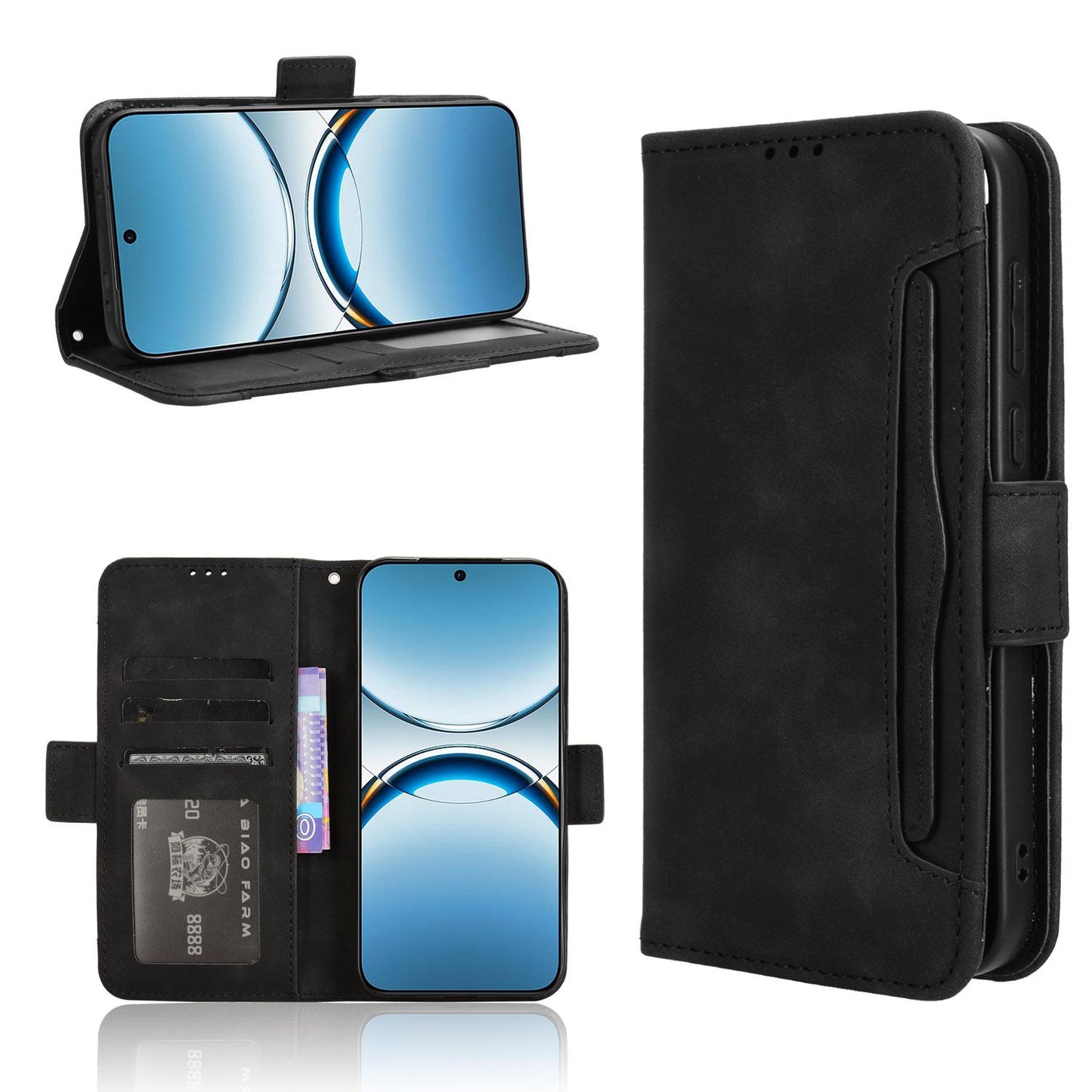 OPPO Find X8 Skin Feel PU Leather Wallet Phone Case with Card Slots, Cash Pocket, Magnetic Closure, Built-In Stand, Full Protection TPU Cover