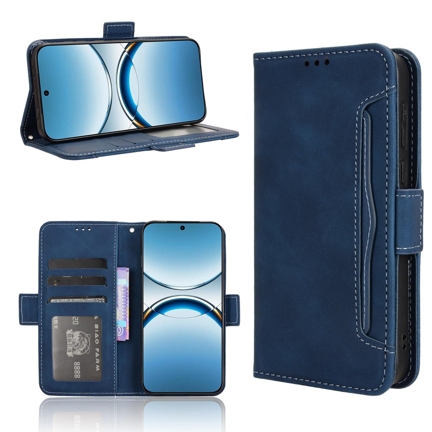 OPPO Find X8 Skin Feel PU Leather Wallet Phone Case with Card Slots, Cash Pocket, Magnetic Closure, Built-In Stand, Full Protection TPU Cover
