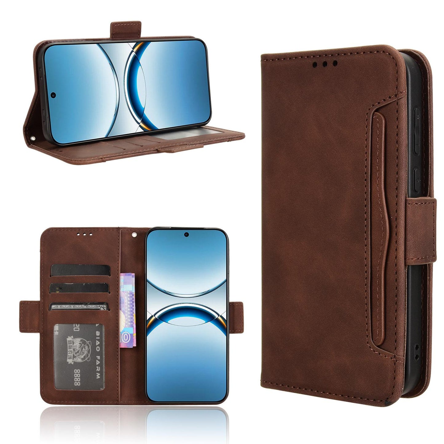OPPO Find X8 Skin Feel PU Leather Wallet Phone Case with Card Slots, Cash Pocket, Magnetic Closure, Built-In Stand, Full Protection TPU Cover