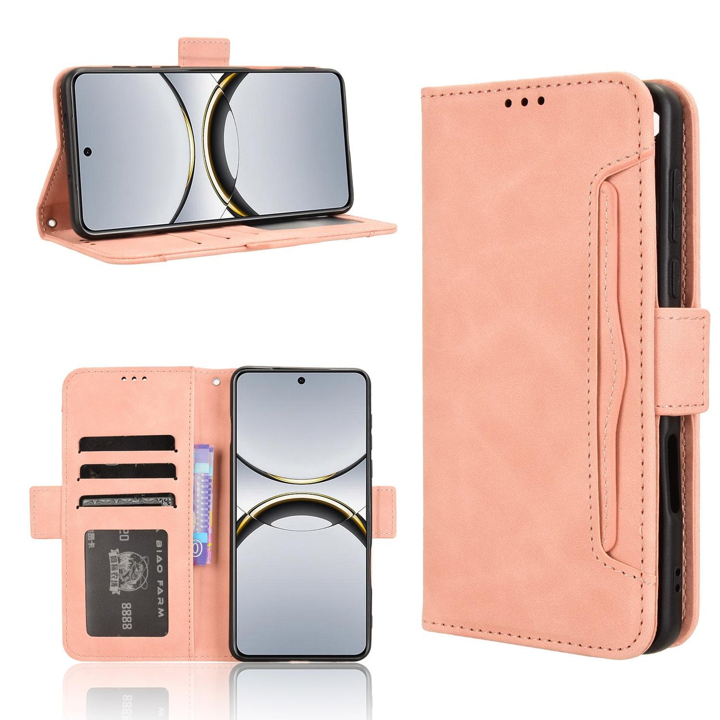 OPPO Find X8 Pro Skin Feel PU Leather Wallet Phone Case with Card Slots, Cash Pocket, Magnetic Closure, Built-In Stand, Full Protection TPU Cover