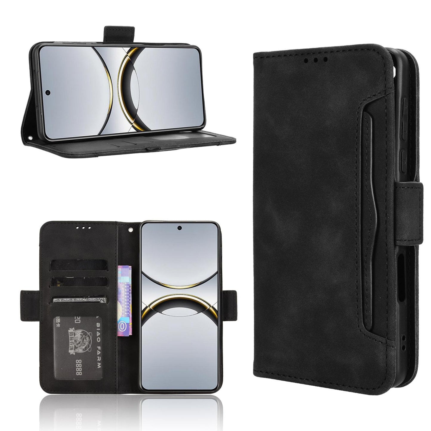 OPPO Find X8 Pro Skin Feel PU Leather Wallet Phone Case with Card Slots, Cash Pocket, Magnetic Closure, Built-In Stand, Full Protection TPU Cover