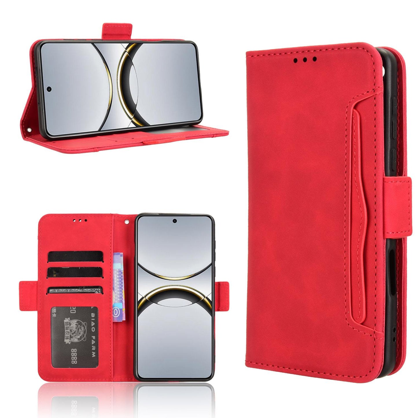 OPPO Find X8 Pro Skin Feel PU Leather Wallet Phone Case with Card Slots, Cash Pocket, Magnetic Closure, Built-In Stand, Full Protection TPU Cover