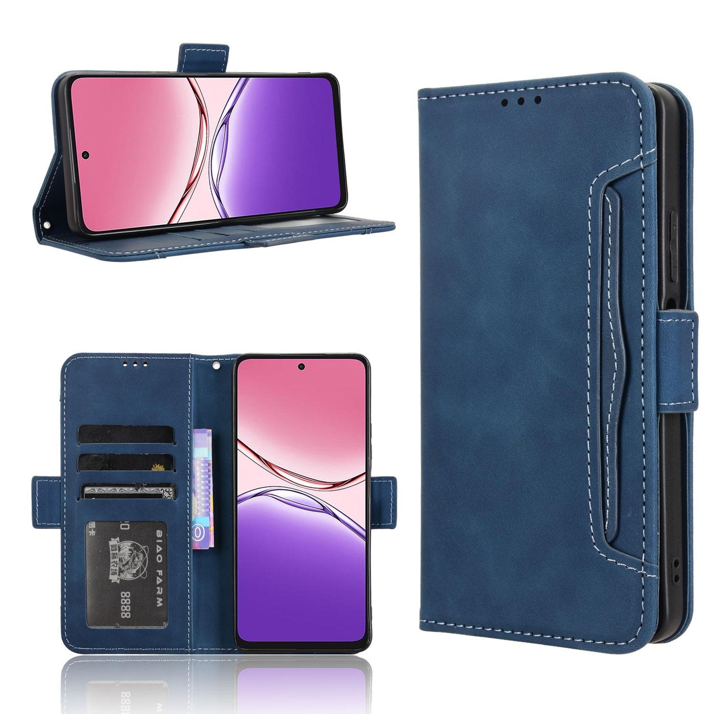 OPPO A5 Pro Skin Feel PU Leather Wallet Phone Case with Card Slots, Cash Pocket, Magnetic Closure, Built-In Stand, Full Protection TPU Cover